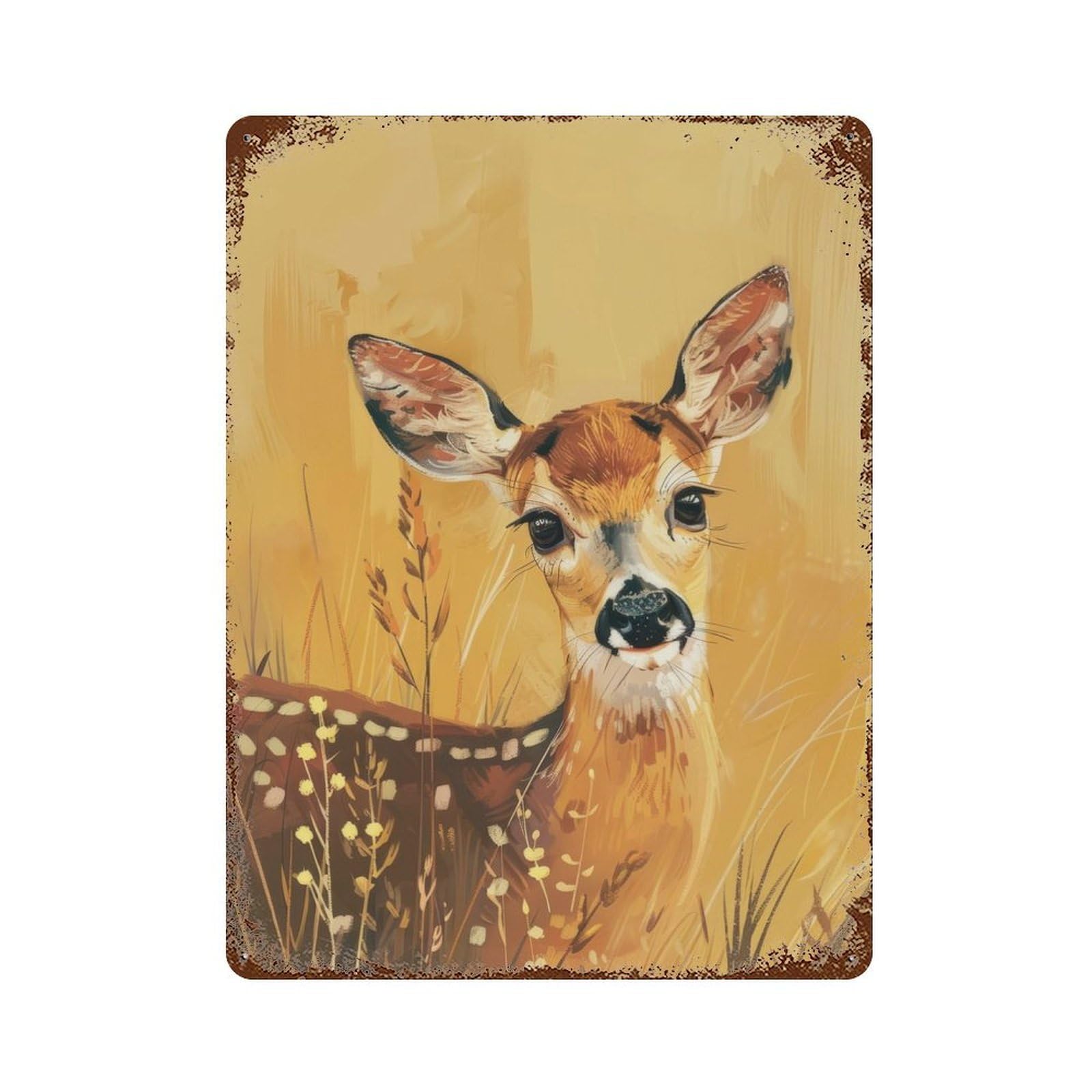 Golden Fawn 15.7"x11.8" Rustic Tin Plaque, Farmhouse Wall Decor for Basement, Hobby Room And Garage Decor
