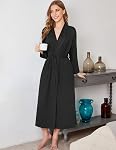 Ekouaer Women Kimono Robes Full Length Knit Bathrobe Lightweight Soft Sleepwear V-neck Casual Ladies Loungewear S-XXL