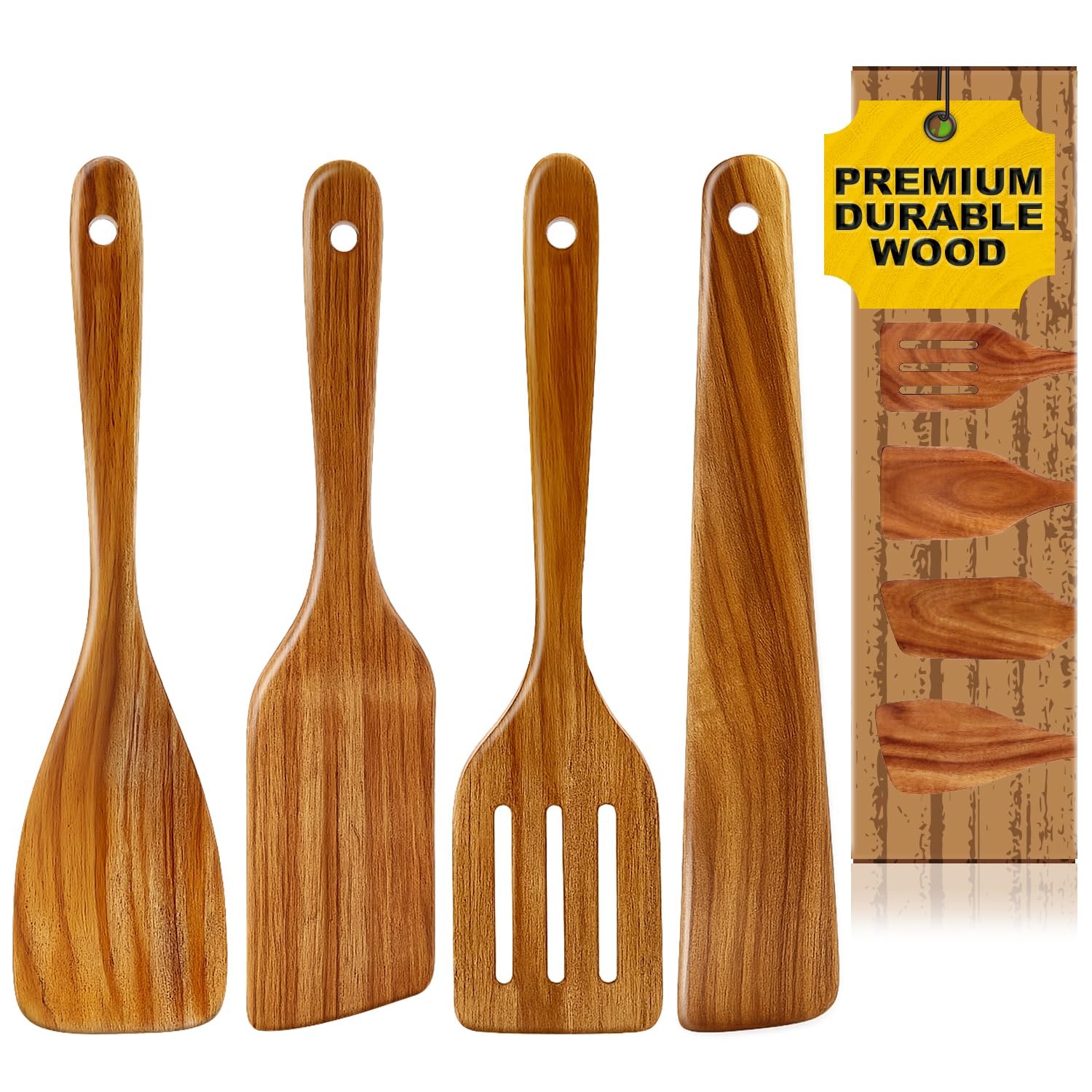 Acacia Wood Spatula for Cooking Spoon Non Toxic Wooden Kitchen Utensil Set