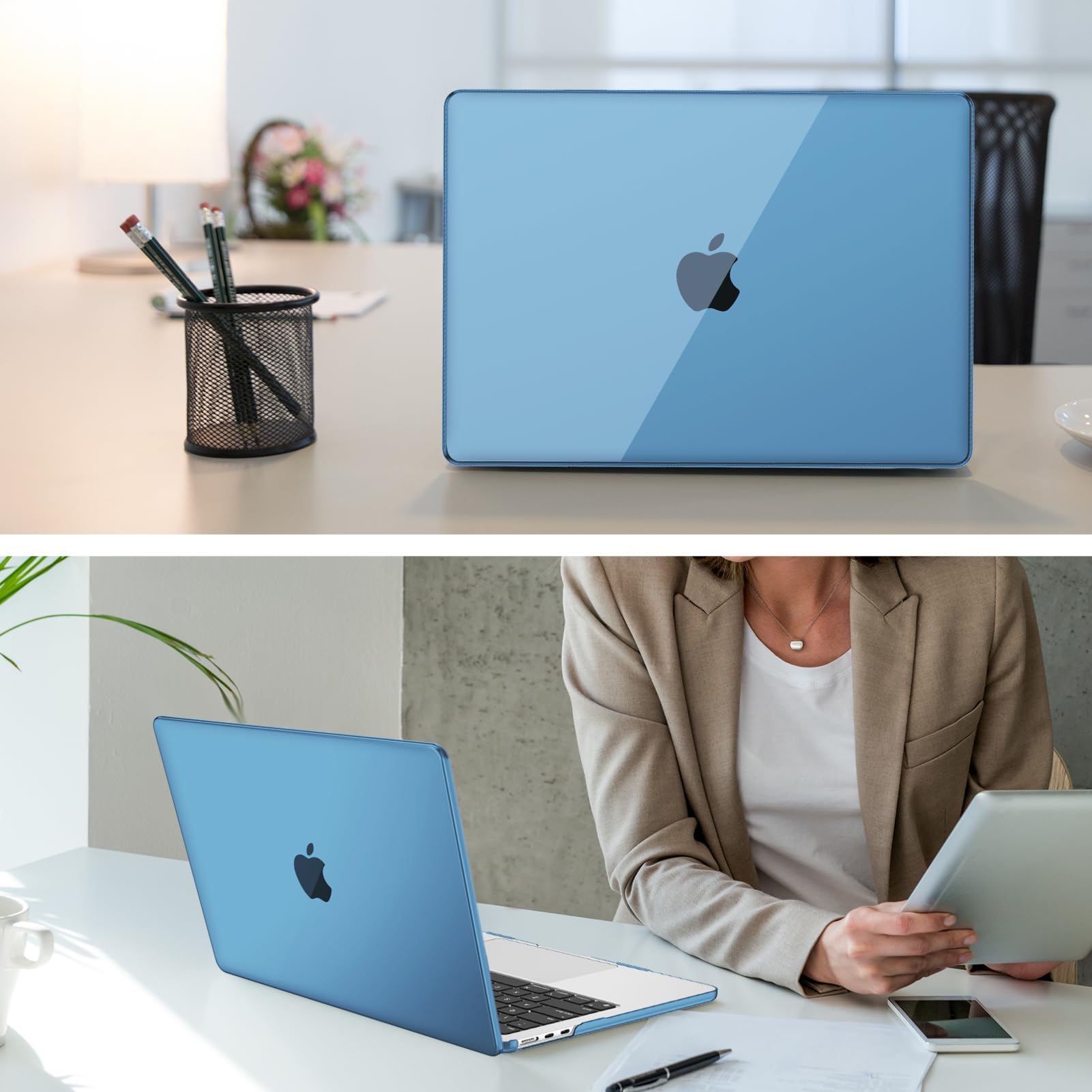Dl3 Mobilak Compatible with MacBook Air 13.6 inch Case M3 A3113 M2 A2681 Touch ID, Protective Hard Shell Cover for MacBook Air Case M2 M3 13 inch Chip 2024 2023 2022 Release (Blue)