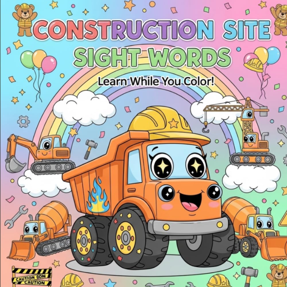 Construction site sight words: Fun Learning Activities for Kids Ages 4-8 | 40 Pages of Trucks, Construction Vehicles & Sight Words