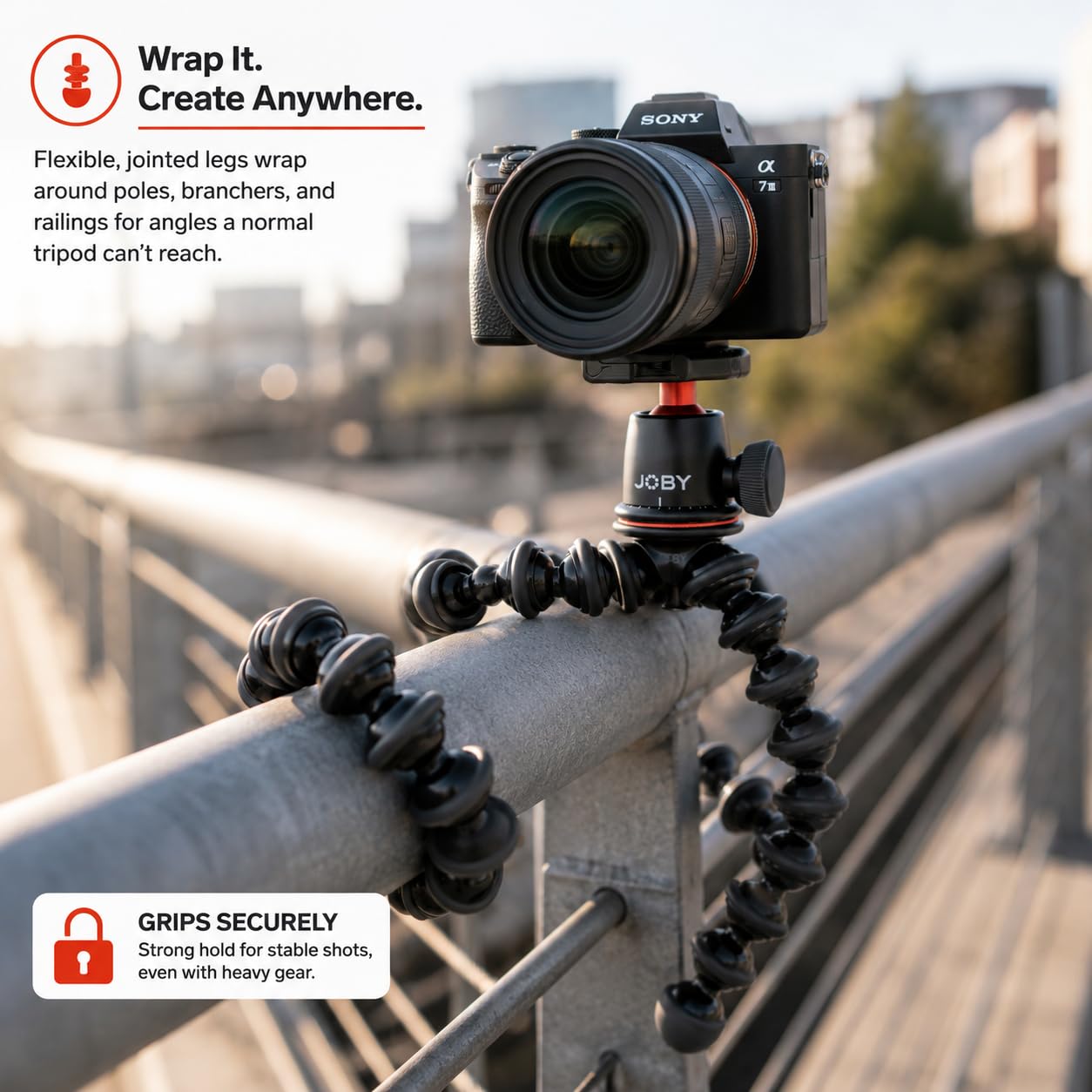 JOBY GorillaPod 3K Ultra Kit - Flexibles Stativ mit Kugelkopf für spiegellose & DSLR-Kameras, hält bis zu 6.6 lbs / 3 kg, 360-Grad-Schwenk- und 90-Grad-Neigung, Schnellwechselplatte, Wasserwaage