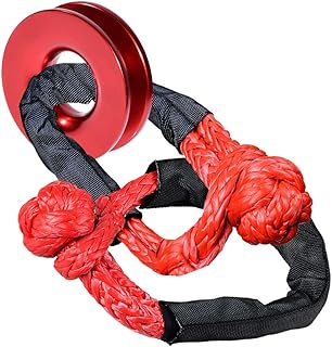 Red 2pcs 1/2" Towing Straps Soft Shackle + Recovery Ring Snatch Block Pulley Snatch Rings 41000lbs for Synthetic Rope, Tree Saver UTV SUV Truck Emergency