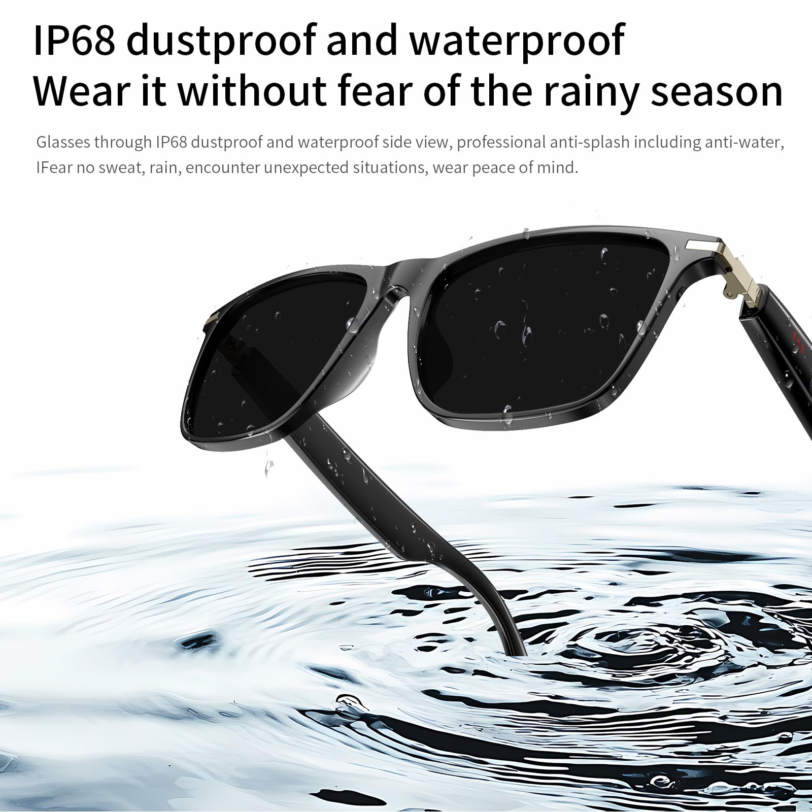 Vecindanlts Bluetooth 5.4 Sports Glasses with Open-Ear Audio | IP68 Waterproof, 24H Playtime, Interchangeable Lenses (Black)