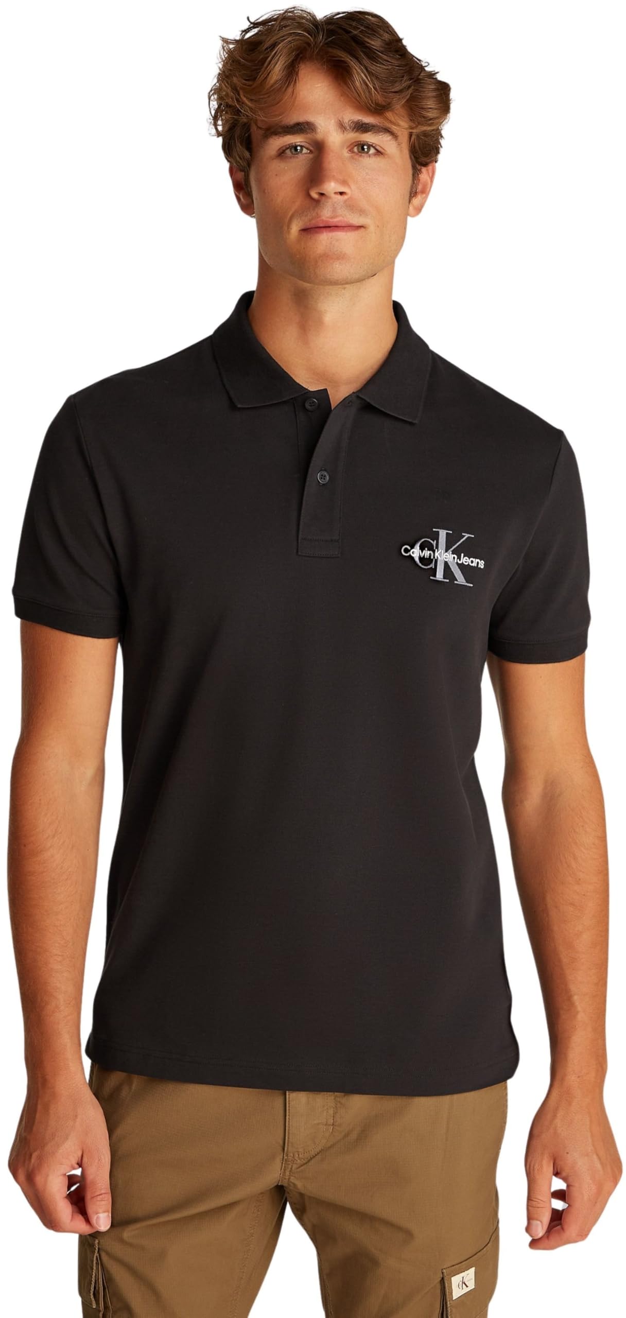 Calvin Klein Men’s Monologo Regular Fit Short Sleeve Polo Shirt, Black (Ck Black), M