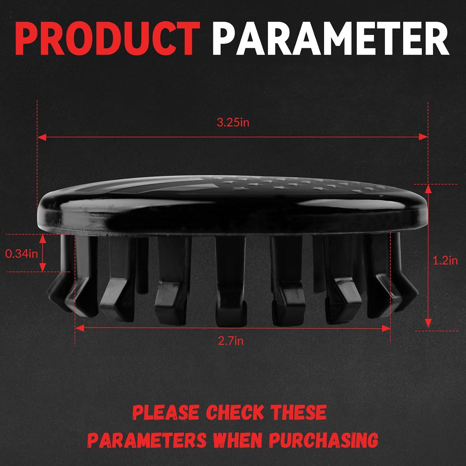 OLLEN (4 Pcs) 3.25 Inches(83mm) Wheel Center Caps Fit for Chevy Suburban Silverado GMC Sierra Tahoe Yukon Denali Rim Center Caps, Stylish American Flag Design, Black
