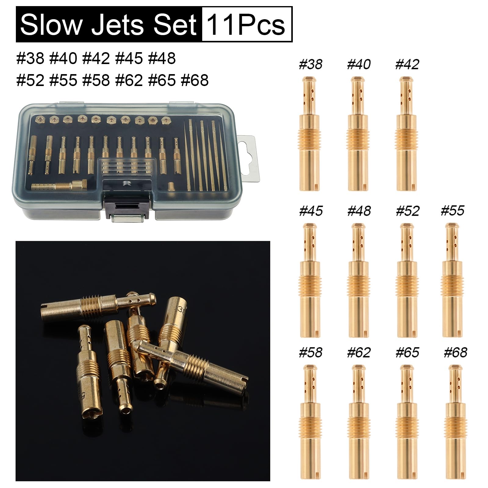Windance 30 pezzi Kit Ugelli Principali e Lenti del Carburatore Tubo di Emulsione Portaugello per Iniezione Compatibile con CVK PWK PWM/PE 26/28, Kit Modificato Ugelli in Ottone (30 Fori)