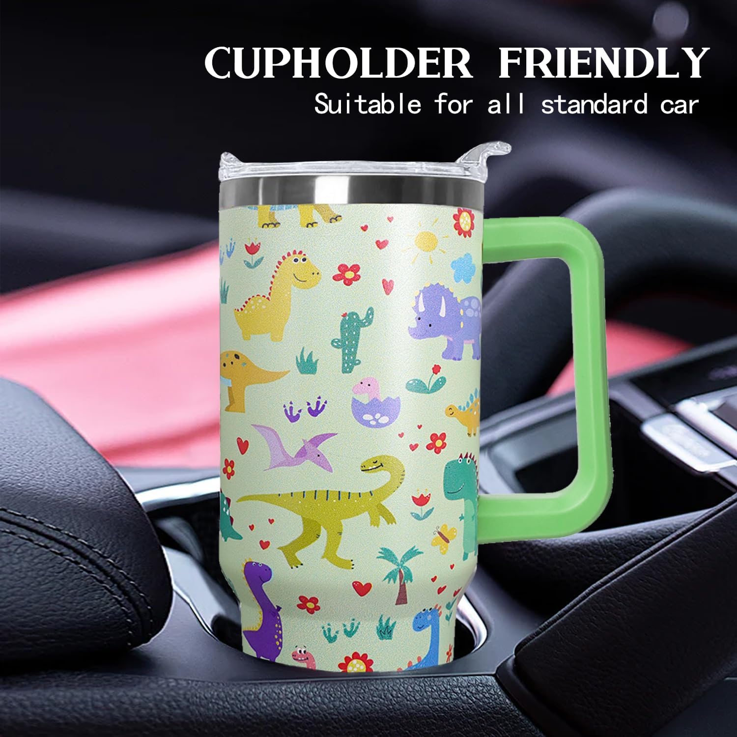 Stainless Steel Dinosaur Tumbler - 40 oz, Coffee Travel Mug with Lid and Straw, Perfect Dinosaur Gifts for Women - Image 8