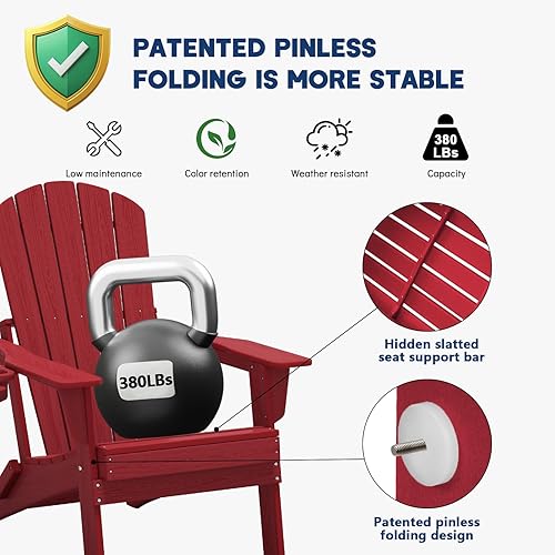 Vista 128 de Plawdlik Adirondack Silla plegable y cómoda, probada por SGS, textura de madera con portavasos, polietileno de alta densidad resistente a todo tipo