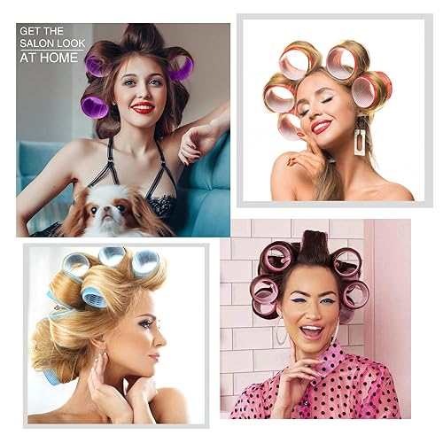 Miniatura 6 de AiOiKi Juego de rodillos de pelo extra grandes de 3 pulgadas, rodillos de pelo jumbo para cabello largo, 3 tamaños con clips y peine, rulos grandes