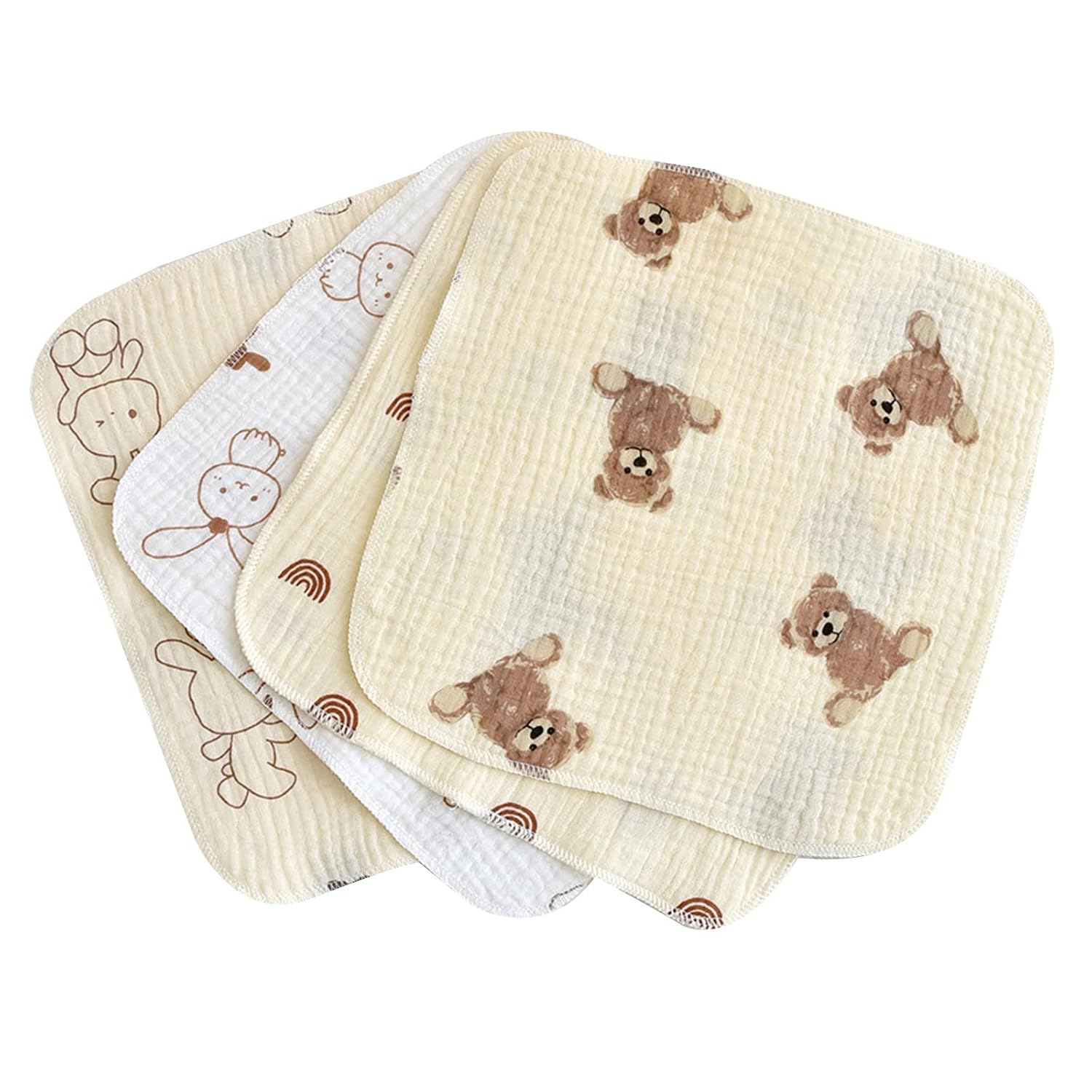 Lily Brown 4 Pack Baby Washcloths Soft Absorbent Cotton Washable- Saliva Towel Face Wipes Bath Face Towel Wipes Baby Bibs Baby Washcloths Muslin Small Baby Washcloths for Unisex