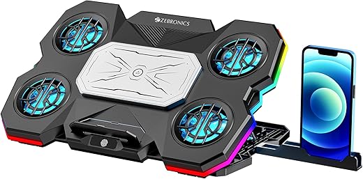 ZEBRONICS NTC2000, Laptop Cooling Pad, 5 Fans + Electro Thermal Cooler, Upto 17 inch Laptop, Dual USB Port, Detachable Mobile Holder, Anti-Slip…