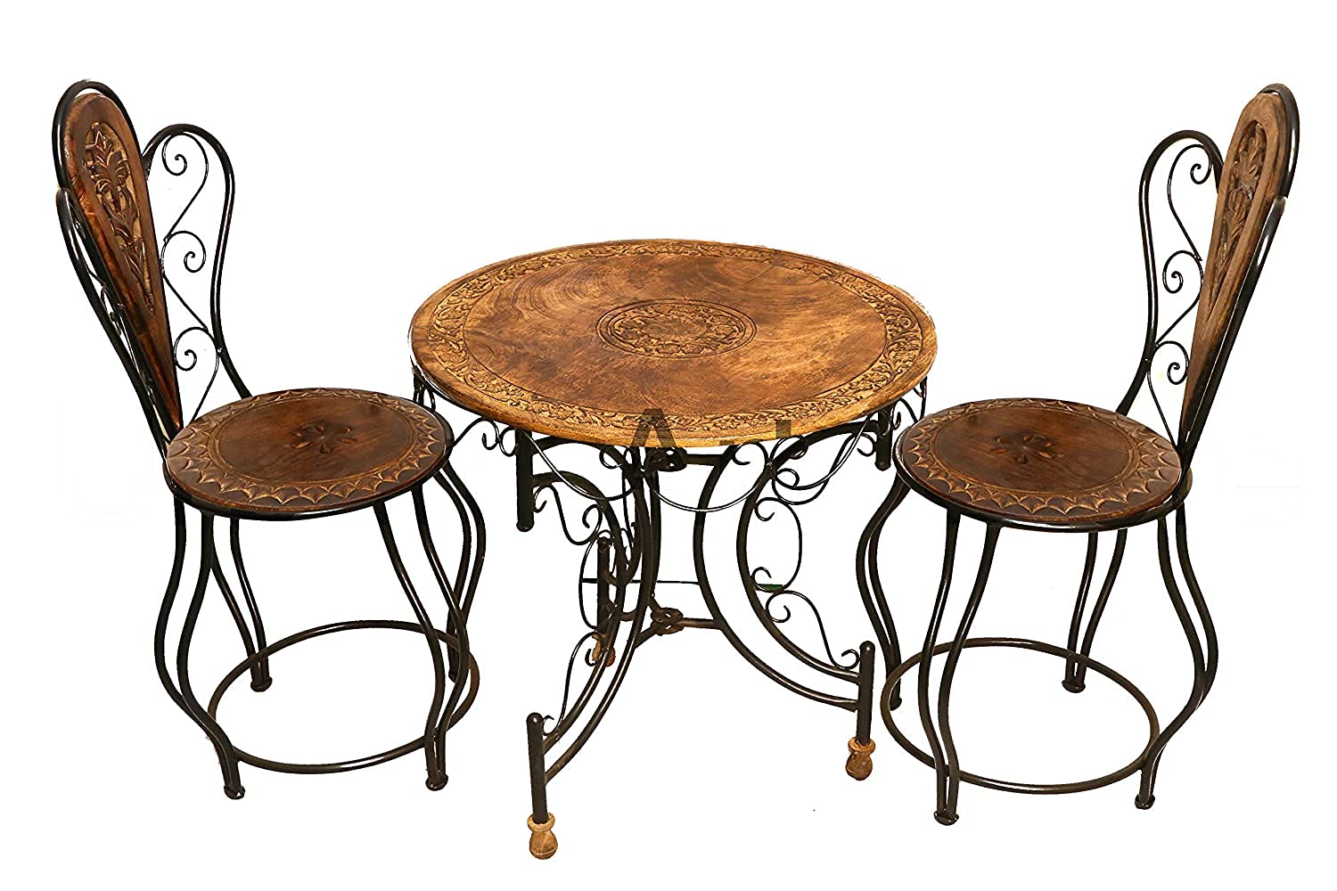Orange Handicraft Wood & Wrought Iron Patio Furniture Set Garden & Outdoor/Indoor Furniture (Set of 3)