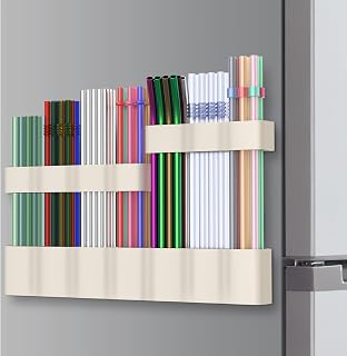 Straw Holder Large for Refrigerator 11”2025 Adjustable Two-Part Magnetic 3in1 Split Design Reusable Tumbler Straw Organizer Storage (Gream)