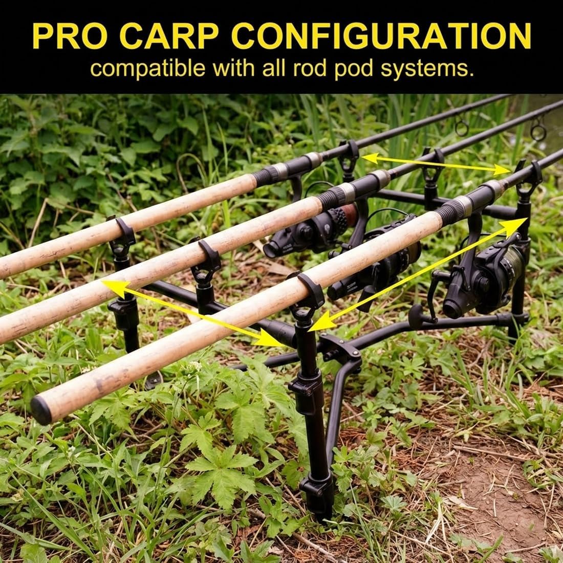 2 piezas Cabeza de soporte con rosca de tornillo, para cañas de pescar, accesorios para pesca de carpas, compatible con todos los soportes de cañas, ideal para rod pods, carpfishing (Negro)