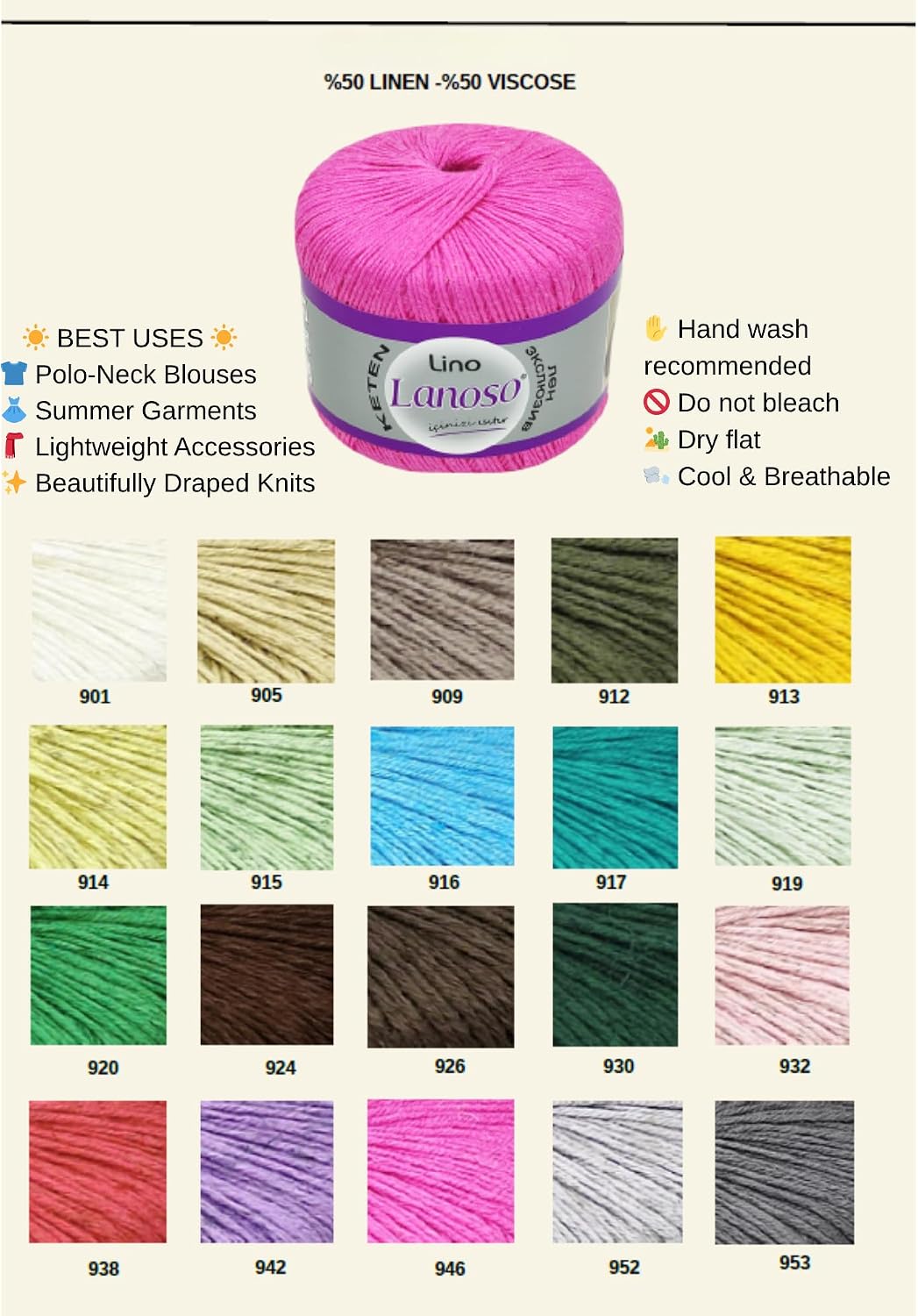 Lino Yarn - 50% Linen 50% Viscose Blend, 50g (1, 901) image 3