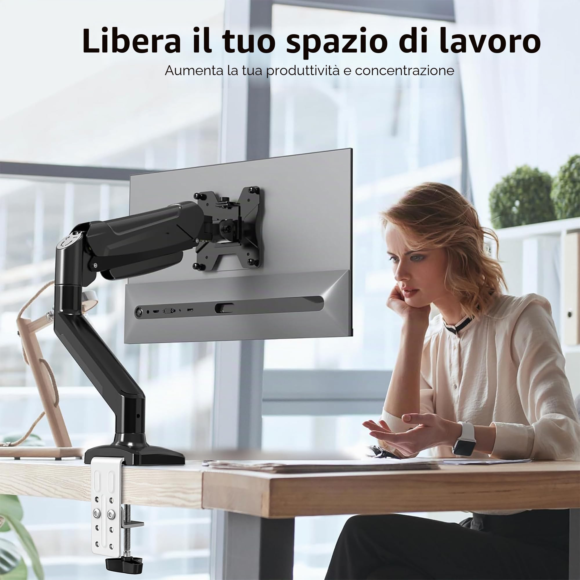 BONTEC Supporto Monitor Braccio Regolabile da 13" a 32", VESA 75/100 mm, Carico 9 kg, Rotazione 360°