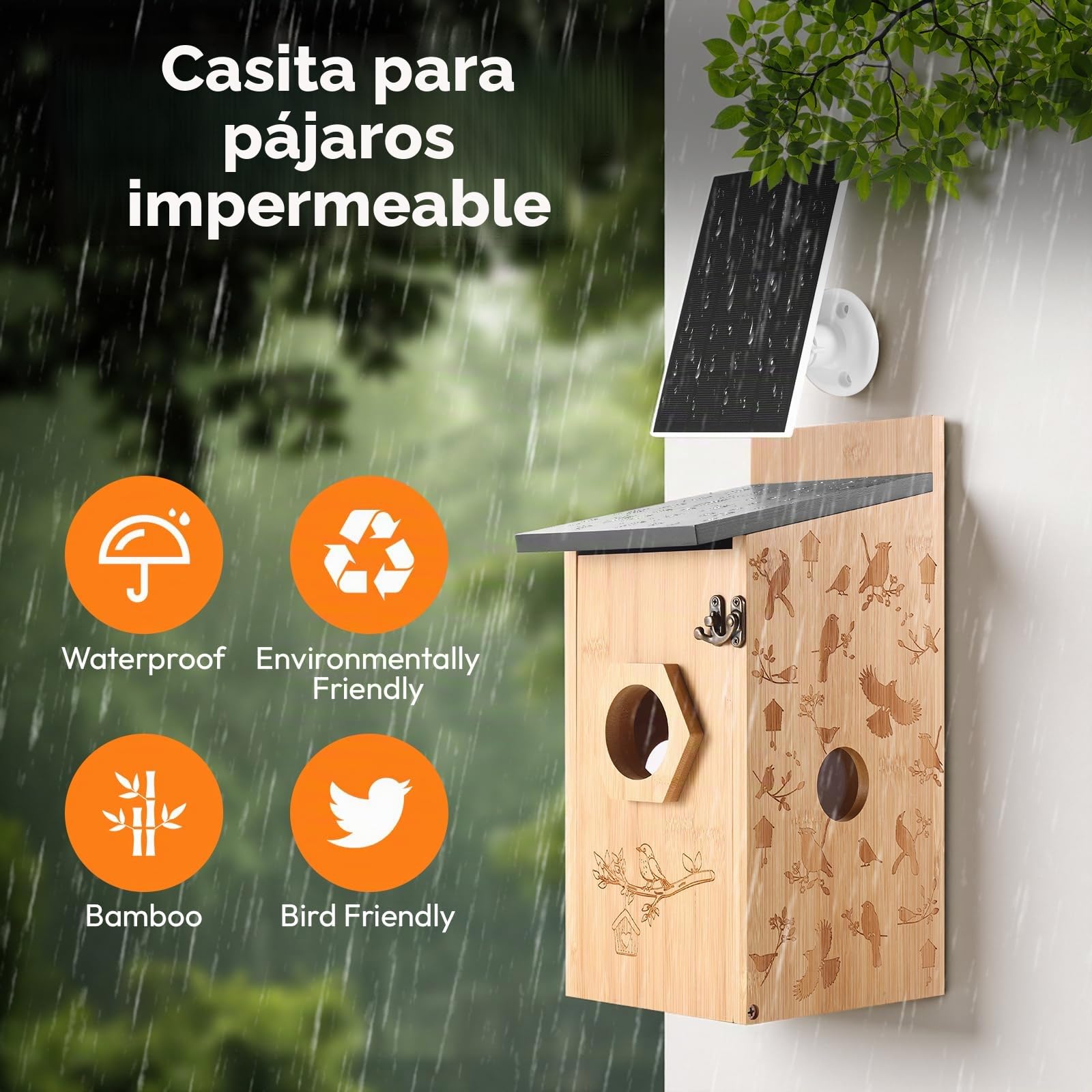Pajarera con cámara solar 3K, nido para pájaros para exteriores, resistente a la intemperie, 2,4 G WiFi y notificación de aplicación, grabación de vídeo/foto y detección de movimiento, observa la
