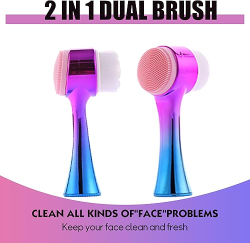Miniatura 2 de Cepillo de limpieza facial 2 en 1 cepillo de limpieza facial de doble cara con cerdas suaves para exfoliación profunda de poros, maquillaje de