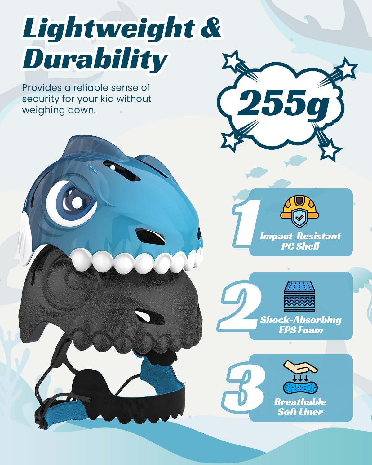 Casco Bicicleta Niño 3D Animados Casco Bici para Niños y Niñas de 3-8 Años Ajustable Casco Bici Bebe con Juego Protectores para Bicicleta, Patinete y Skateboard (Azul, S: 50-54 cm)