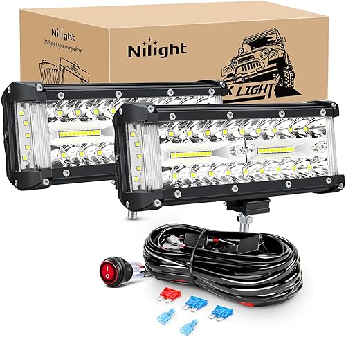 Miniatura 1 de Nilight Barra de luz LED de disparo lateral, 2 unidades de 7 pulgadas, luces combinadas de inundación de triple fila, luz de trabajo LED con kit de