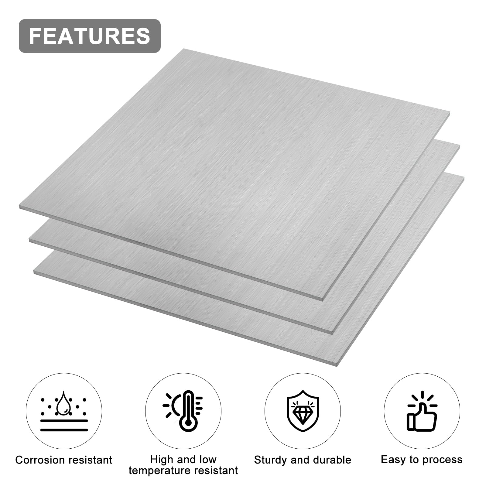 304 roestvrij stalen plaat, metalen plaat voor knutselen, geborstelde afwerking platte platen van metaal voor keuken DIY Craft - 2 stuks 100x100 mm dikte: 0,5 mm