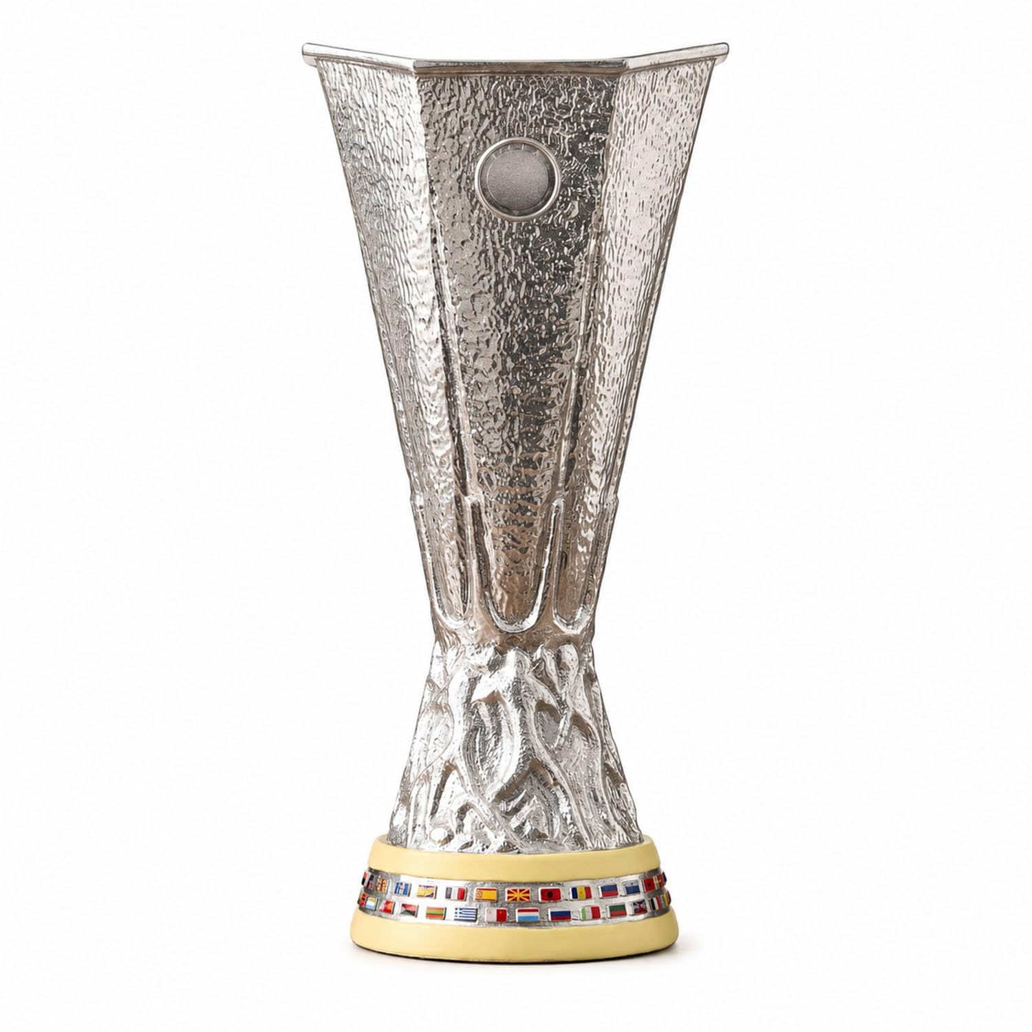 Replika der Europa Fußball League Champions Trophy in Originalgröße | Versilberter Siegerpokal aus Resin, Sammlerstück und stilvolle Bürodekoration, perfektes Geschenk für Fußballfans