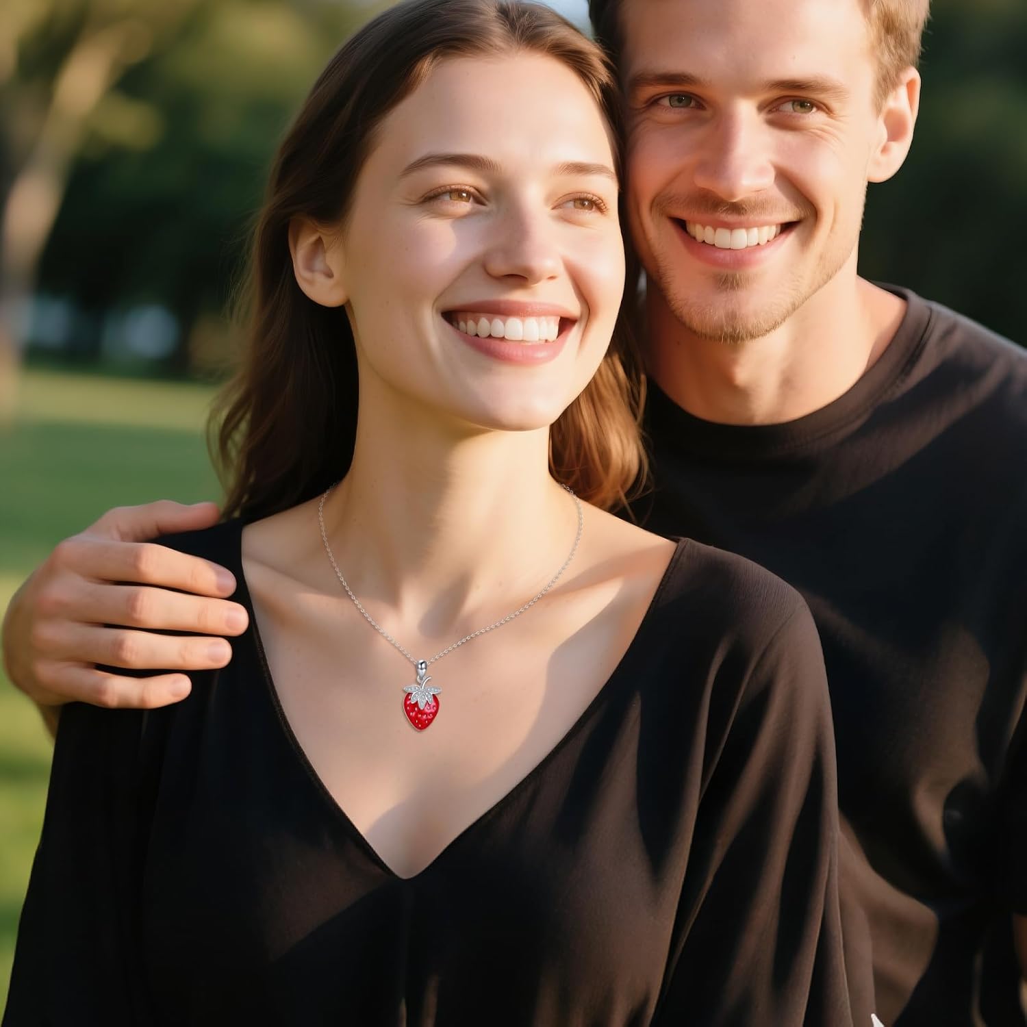 URONE Strawberry/Apple Necklace 925 Sterling Silver Strawberry/Apple Pendant Necklace Fruit Jewelry Gifts for Women - Image 3