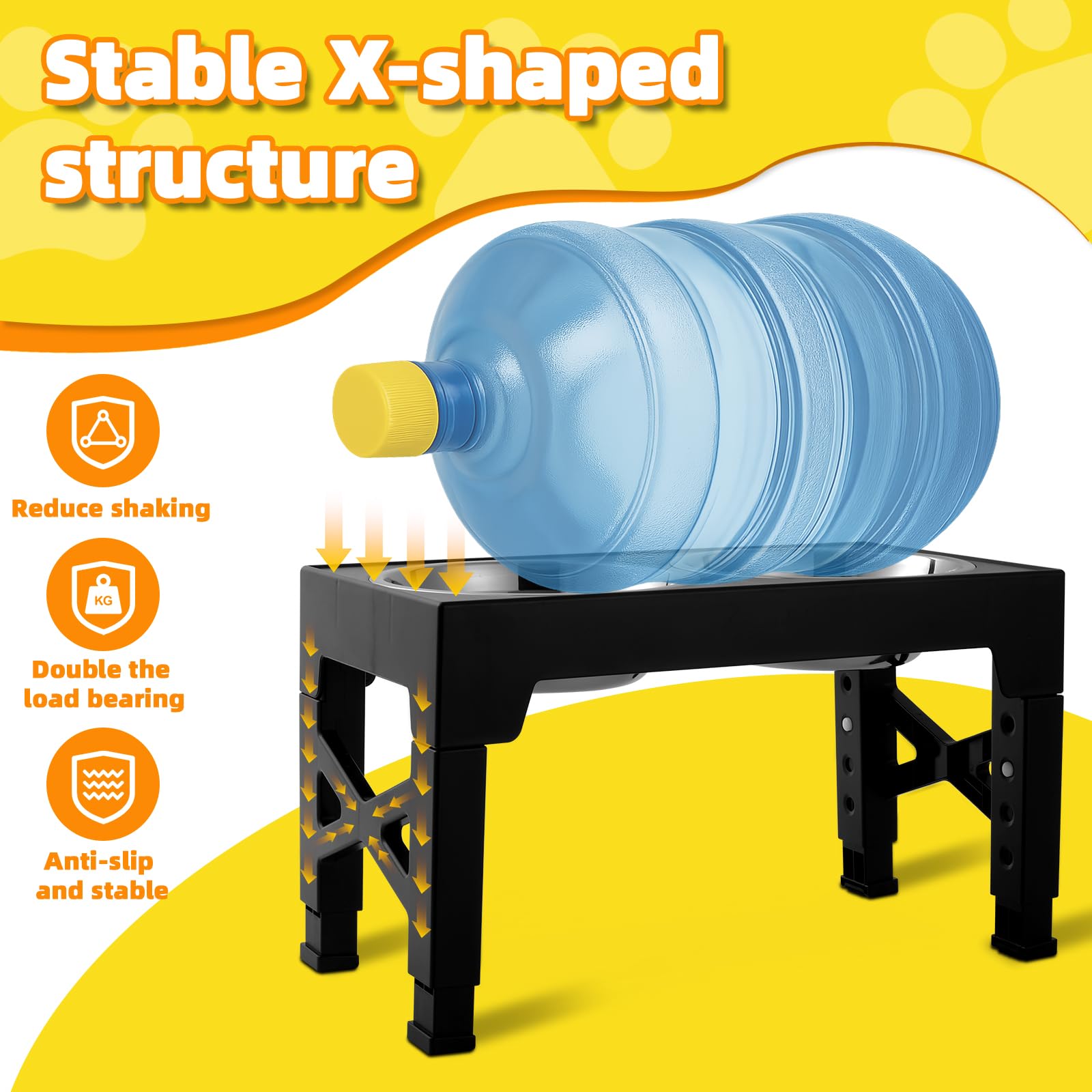 Ciotole per cani Rialzate Regolabili - 2 Ciotole in Acciaio Inox (1200ml) + 1 Ciotola anti-ingozzo (800ml) - Base antiscivolo per cani di taglia media/grande