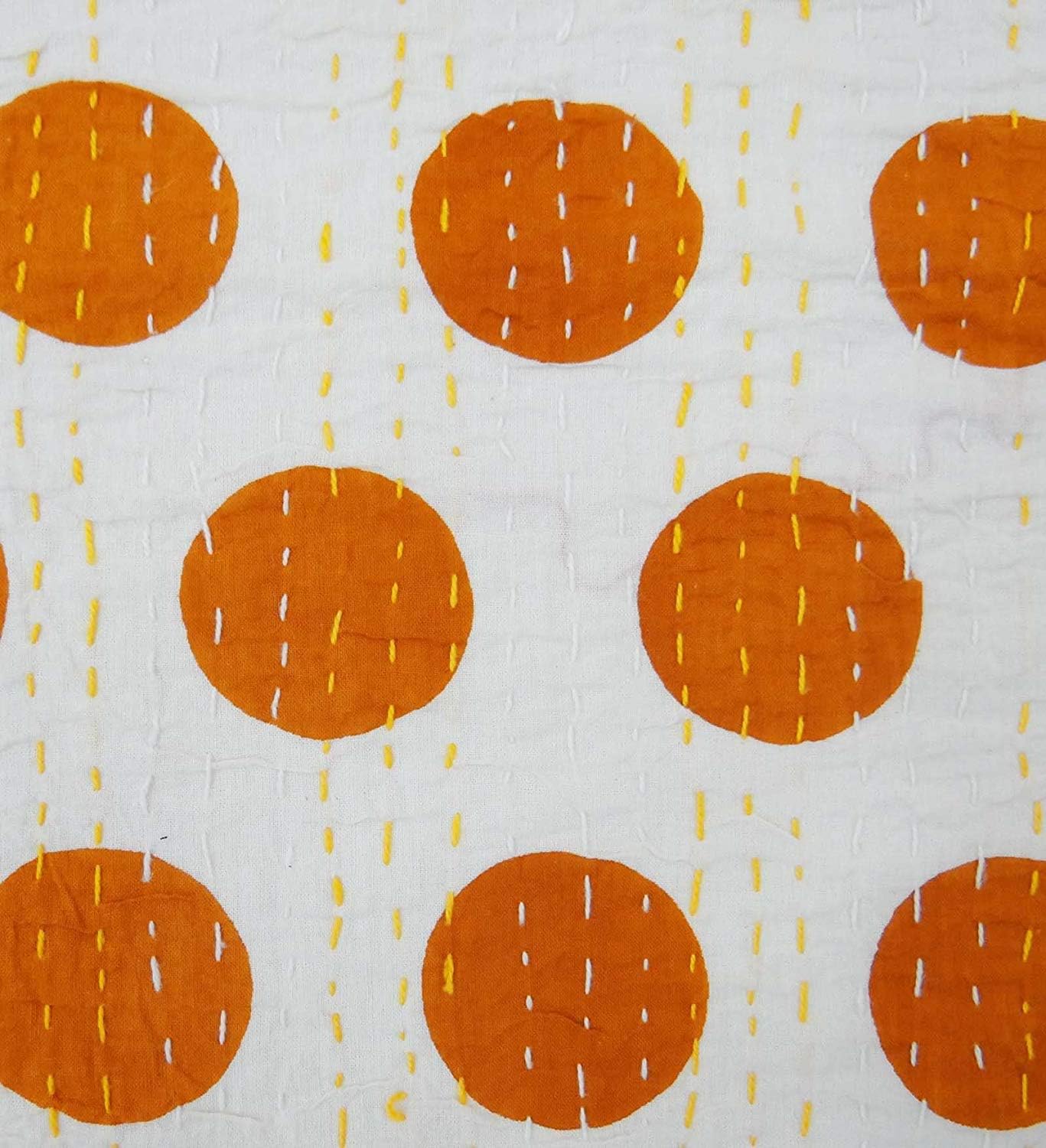 Sophia-Art Indian Home Décor Ethnic Quilt Polka Dot Pattern White Queen Cotton Bed Sheet 102 X 90 Inches