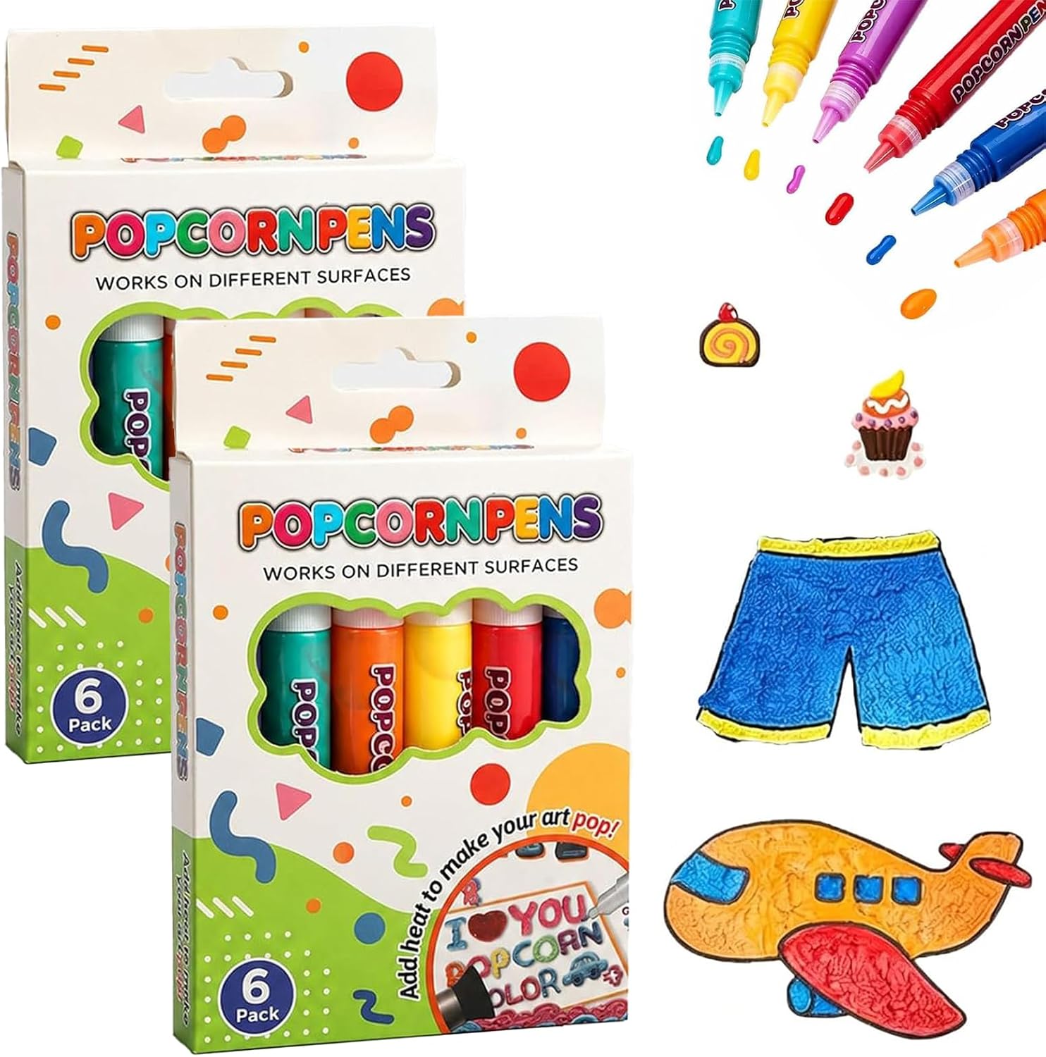 Popcorn Pens, Popcorn Pens Puffy, 3D Magic Popcorns Pen,3D Relief Art Pen, Works on Different Surfaces for Drawing and Coloring (2 sets)
