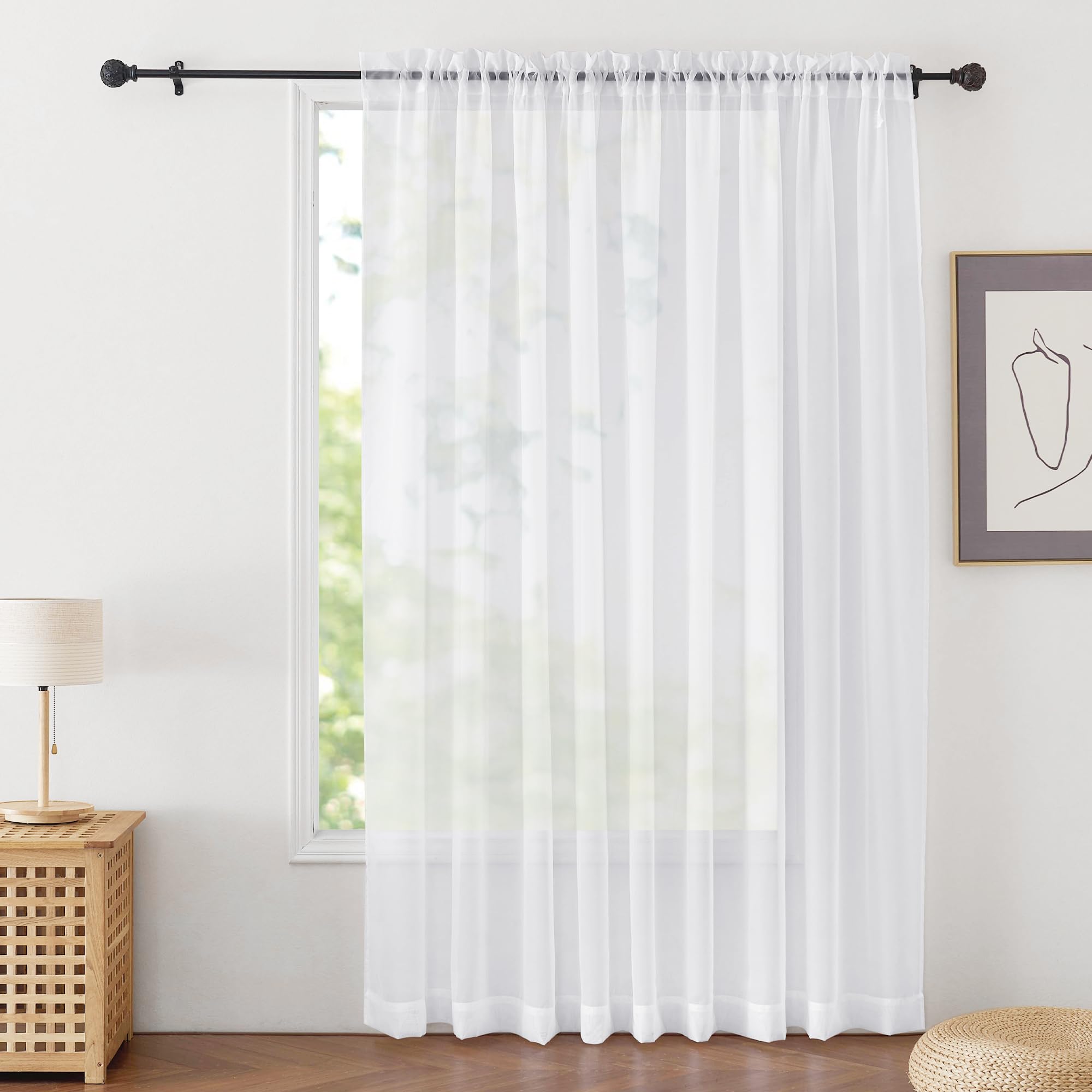 PONY DANCE White Voile Curtain 90x90 inches Drop 1 Panel, Room Divider Door Net Curtain