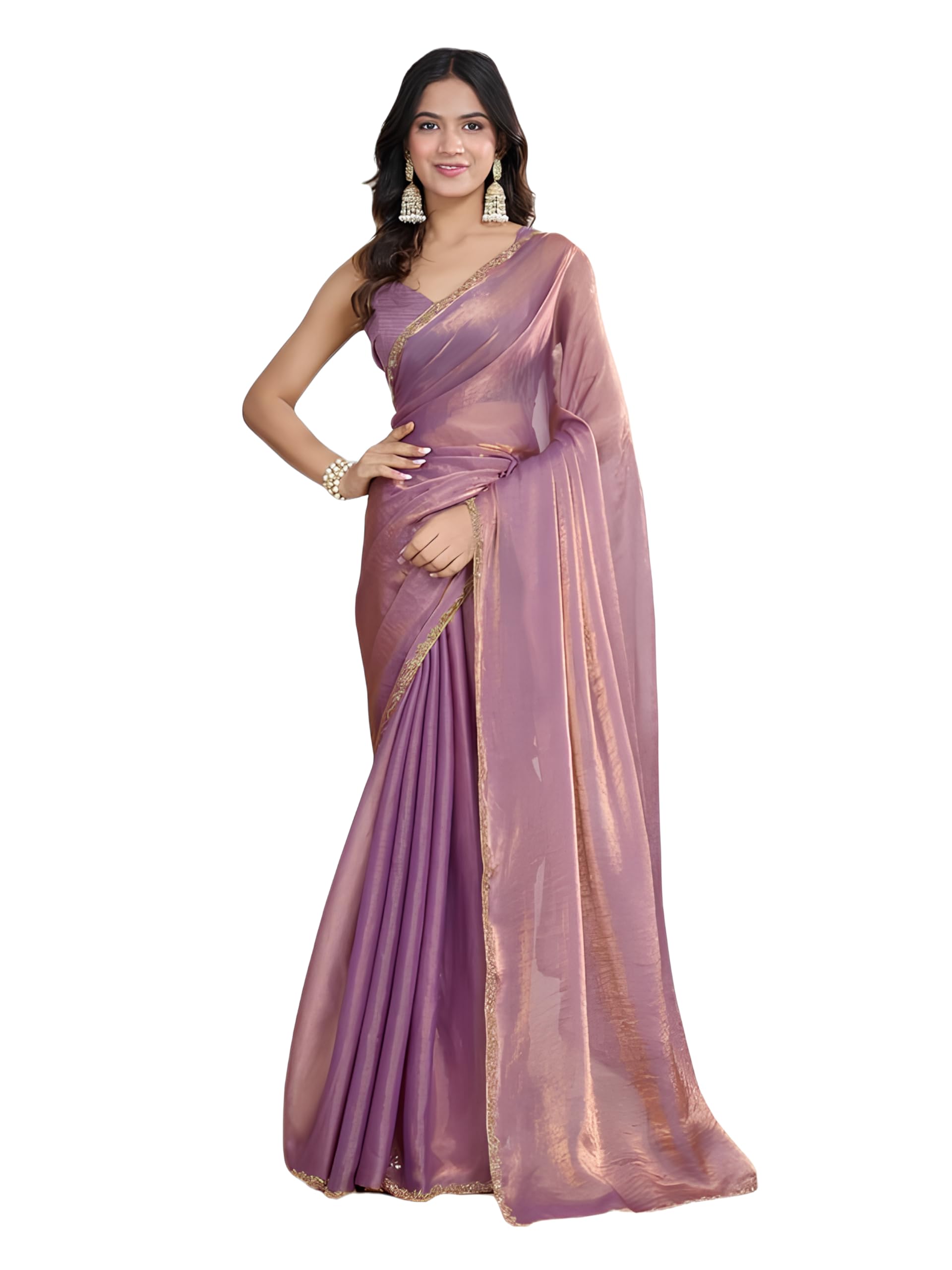 Sidhidata Women's Soft Fandy Silk Saree With Hand Work Lace Boarder & Comes With Unstitched Blouse Piece (Chhaava)