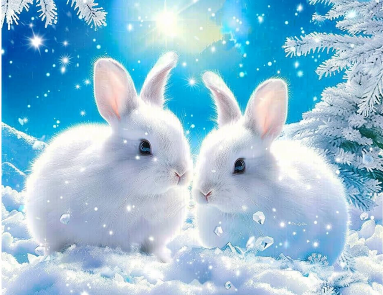 MaiYiYi Lovely White Rabbits Diamond Painting 5D Full Square Diamond Painting Kit for Adult - Animal Rabbit Diamond Dots Kit for Kids Home Decor Art Gift (40X30CM/15.7X11.8 inches)