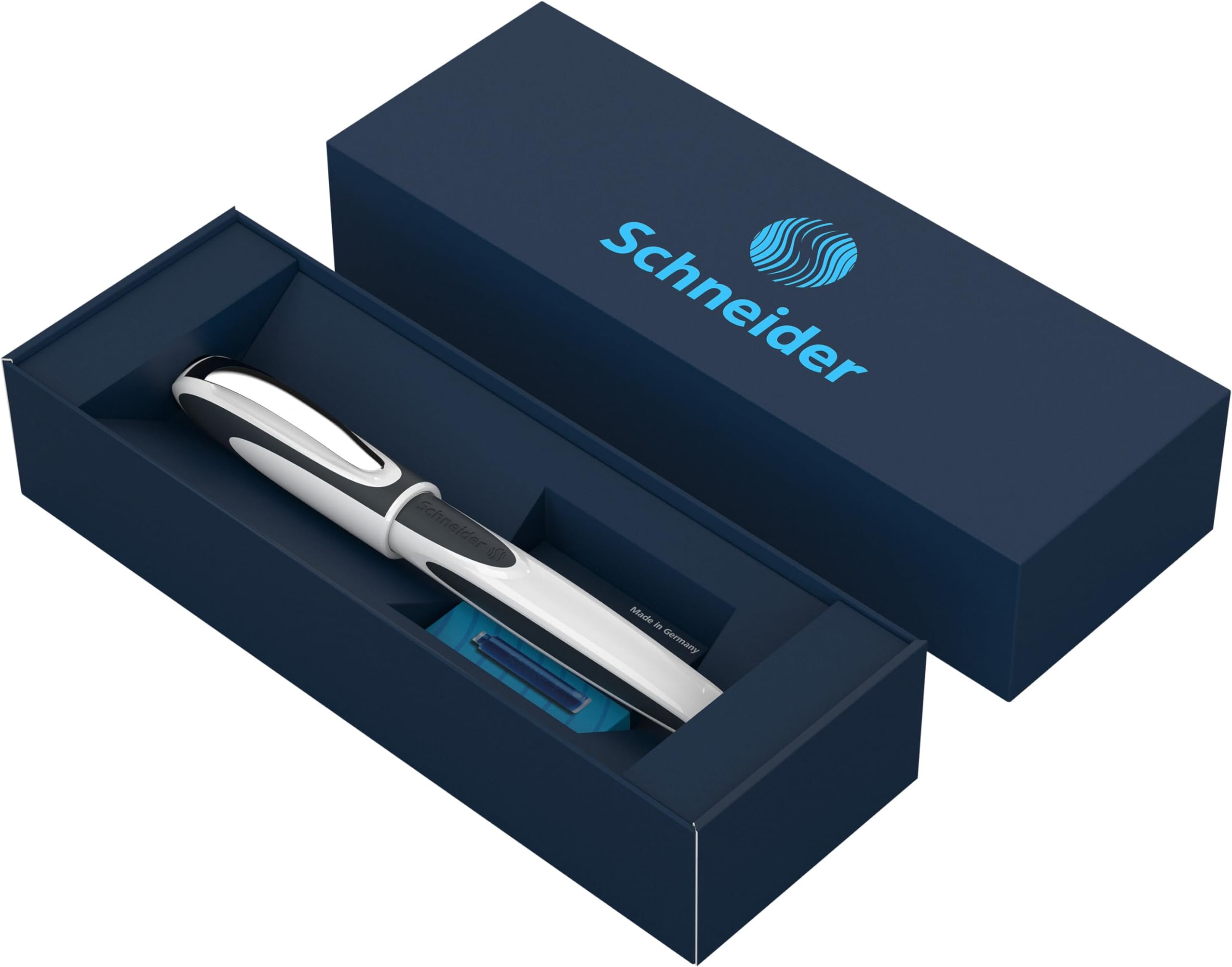 Ray Rollerball Pen Gift Set in Cardboard Case Including Standard Ink Cartridges Suitable for Right and Left Handed Users, White/Dark Grey