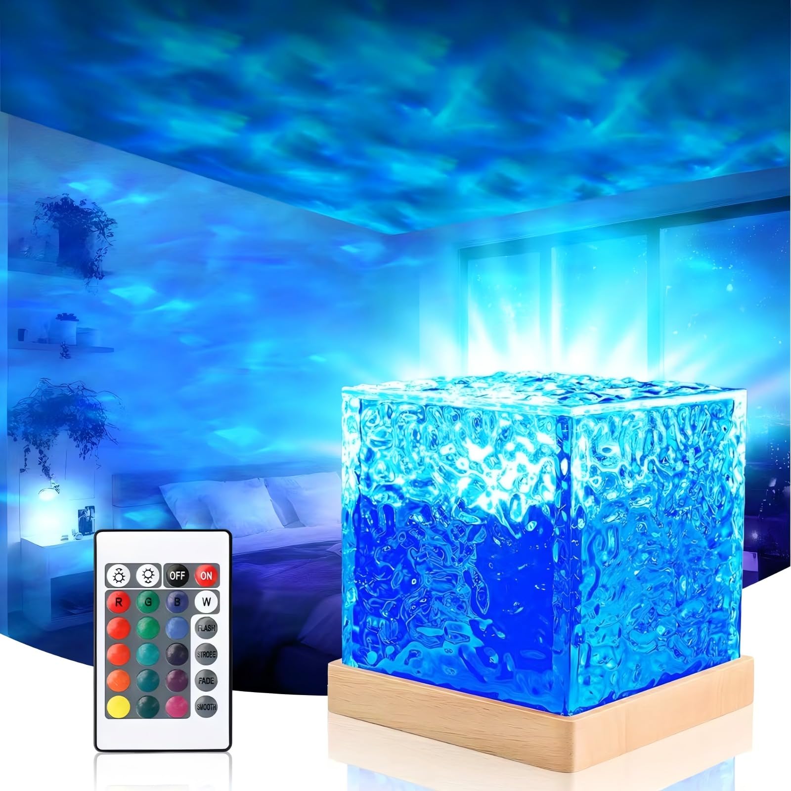 16 Farben LED Lampe Galaxie Projektor Mit Wasserwellen-Effekt - 16 Farben \u0026  Fernbedienung Für Magische Stimmung Nordlicht Lampe, image size:1600x1600