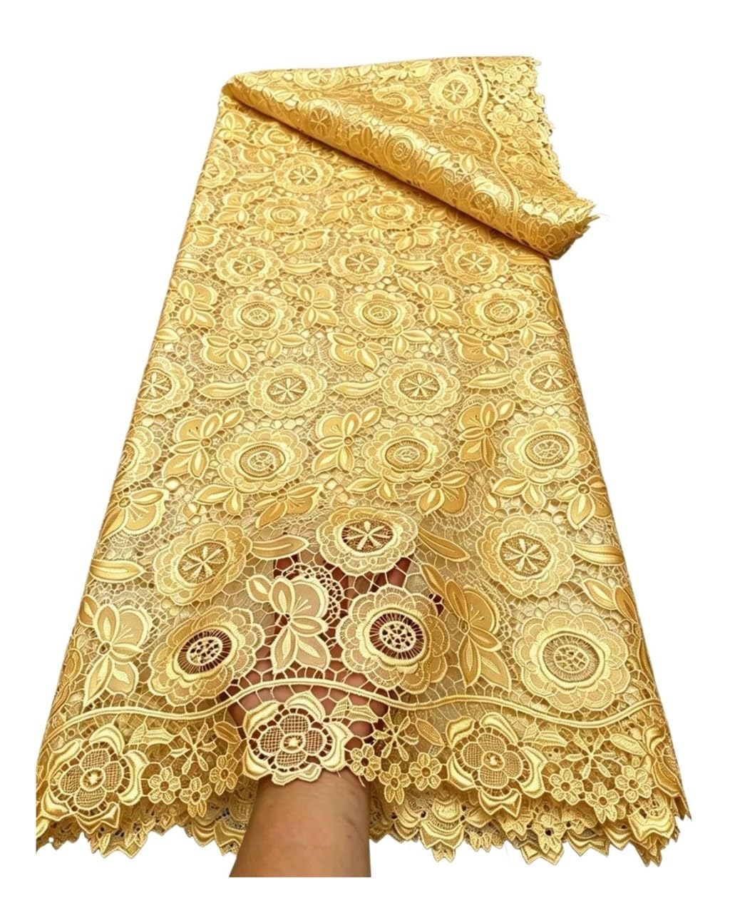 Tela de encaje guipur bordado soluble con recorte floral 5 yardas | Tela de encaje bordado, red hueca floral, material de confección de vestido de novia(Yellow2)