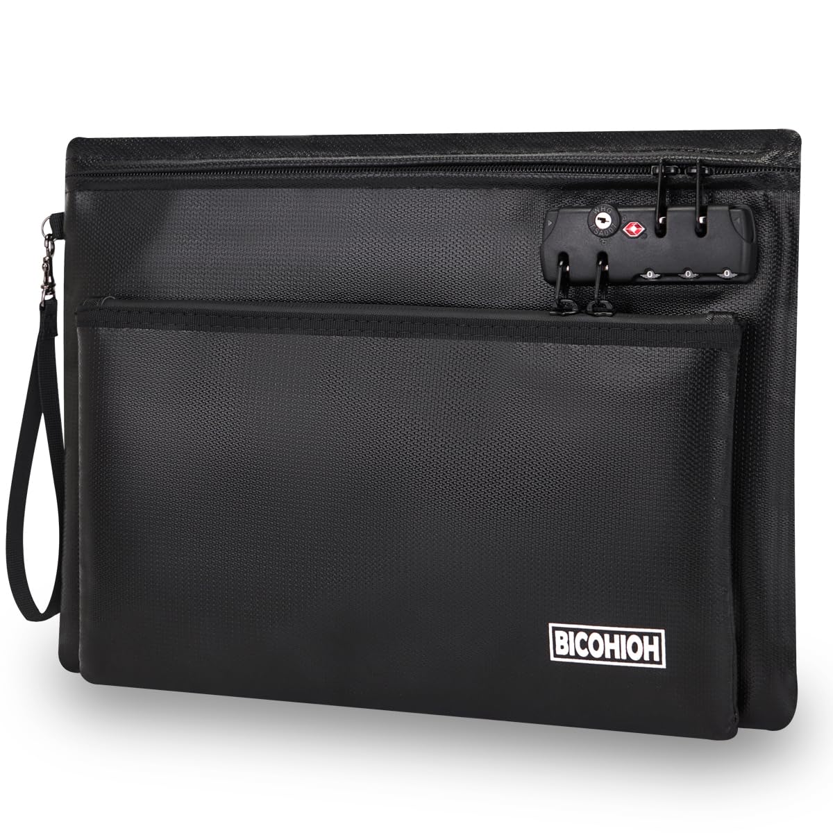 Fireproof Document Bag, Fireproof Money Bag with Lock and Zipper for Cash, FireproofBag Notary Supplies, Fire Safe CashBag Bank Bag (BLACK, Large)