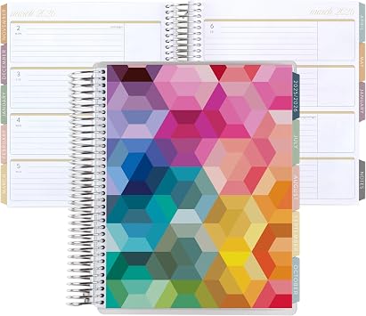 Erin Condren 12-Month Spiral Life Planner Jul 2025 - Jun 2026, 7x9 Weekly and Monthly Planner Calendar, 80 Lb. Text Weight Paper, Hexagon Covers, Bouquet Theme, Horizontal Layout, Platinum Coil