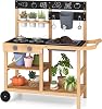 Costzon Mud Kitchen with Wheels, Wooden Kids Potting Bench with Planting Pots, Blackboard, Sink, Faucet, Cooking Accessories, Outdoor Play Kitchen for Backyard, Garden, Gift for Boys Girls