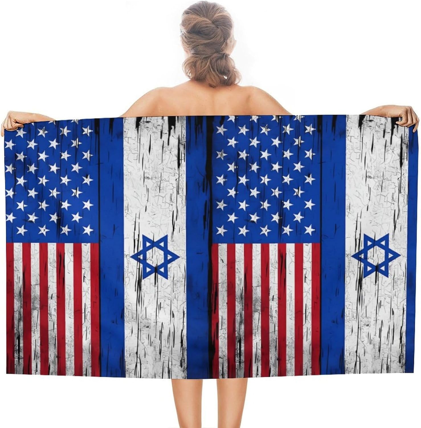 Israel & U.S. Flag Oversized Beach Towel Soft Absorbent Pool Bath Swim Towels for Adults Travel Vacation Gifts 130x80cm