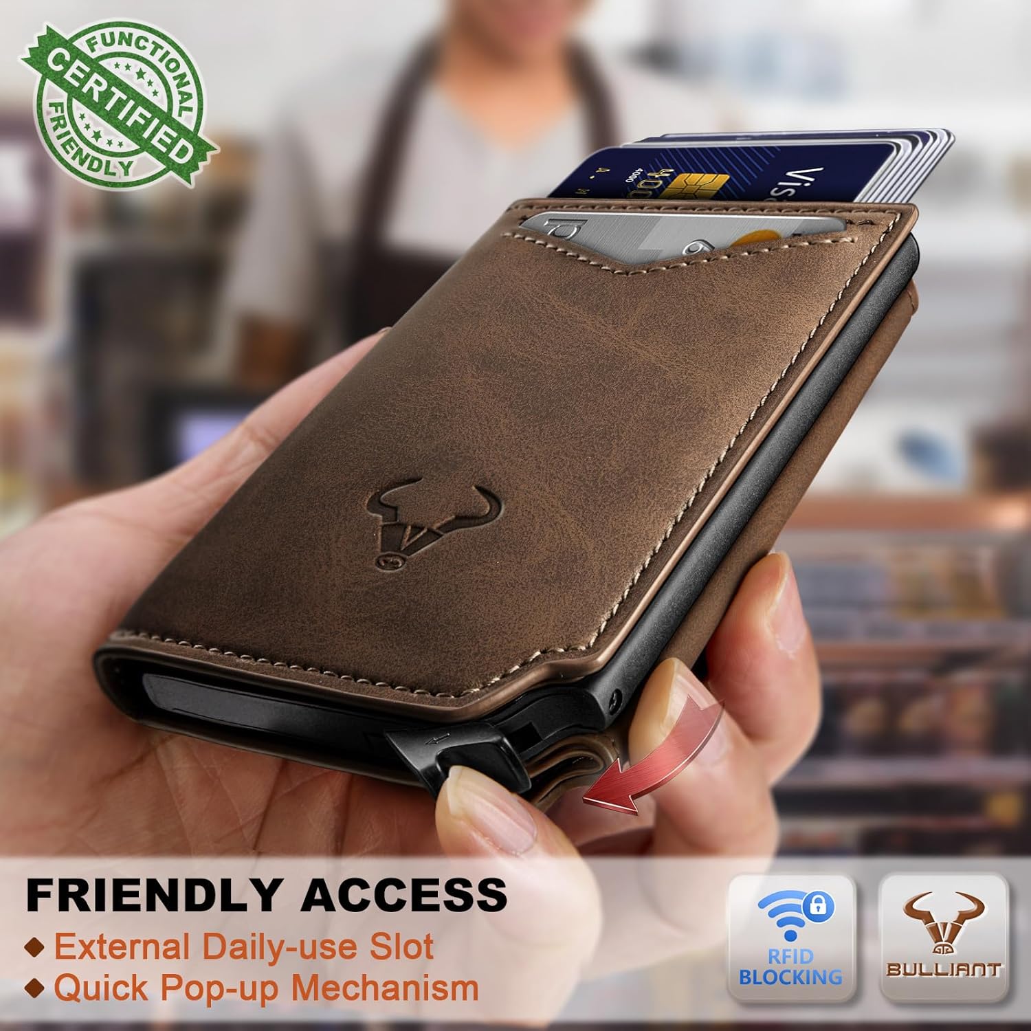 BULLIANT Men Wallet Leather Wallet Card Holders Money Clip for Men 10Cards-Magnetic Flip on Metal Case