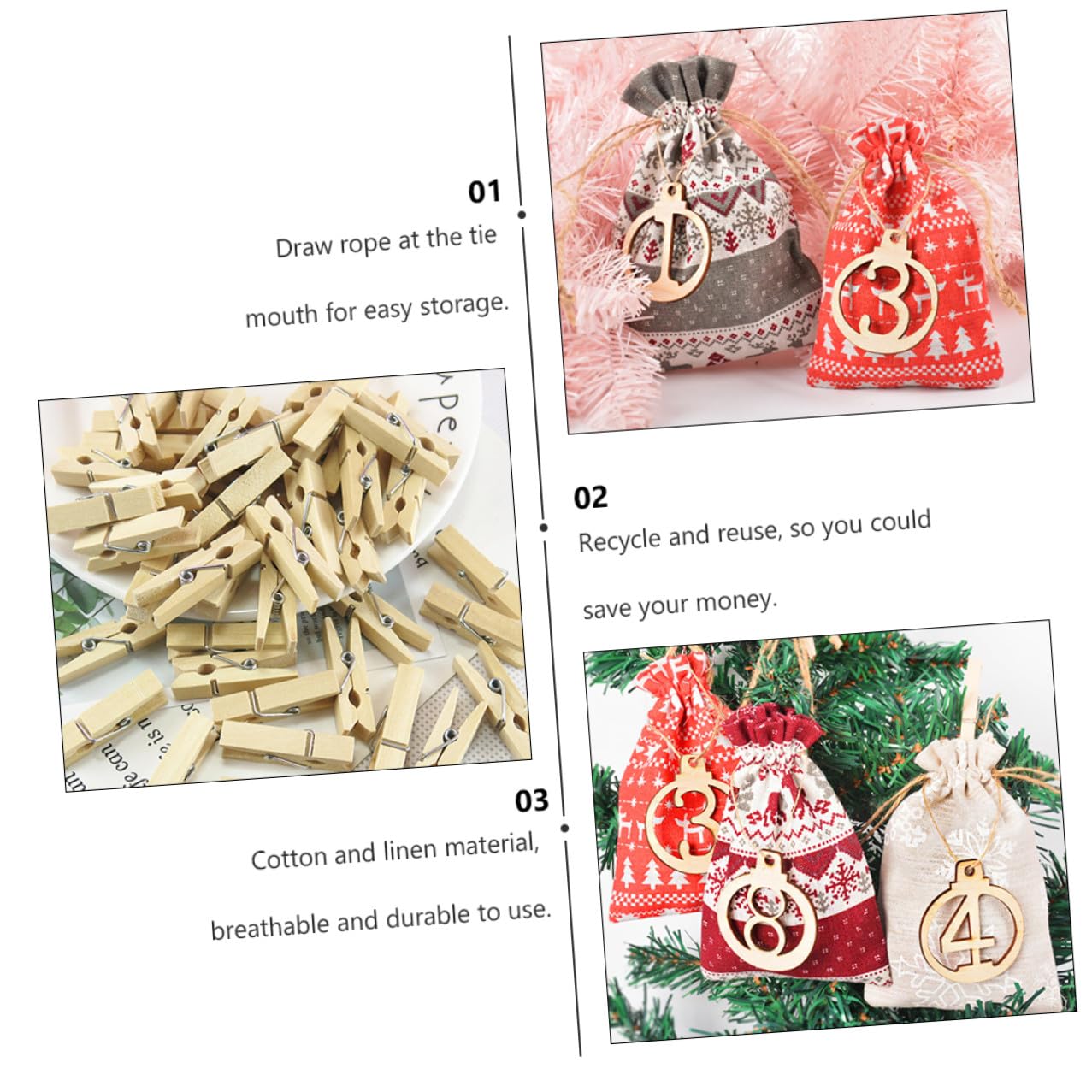 HONITANO Sachet Cadeau à Cordon Jute Doré pour Noël à et Friandises Décorations Suspendues pour Arbres et
