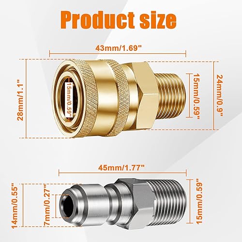 Miniatura 9 de Accesorios de conexión rápida 38 NPT  2 piezas de 38 pulgadas para lavadora a presión macho de 38 pulgadas, accesorios de conexión rápida, kit de