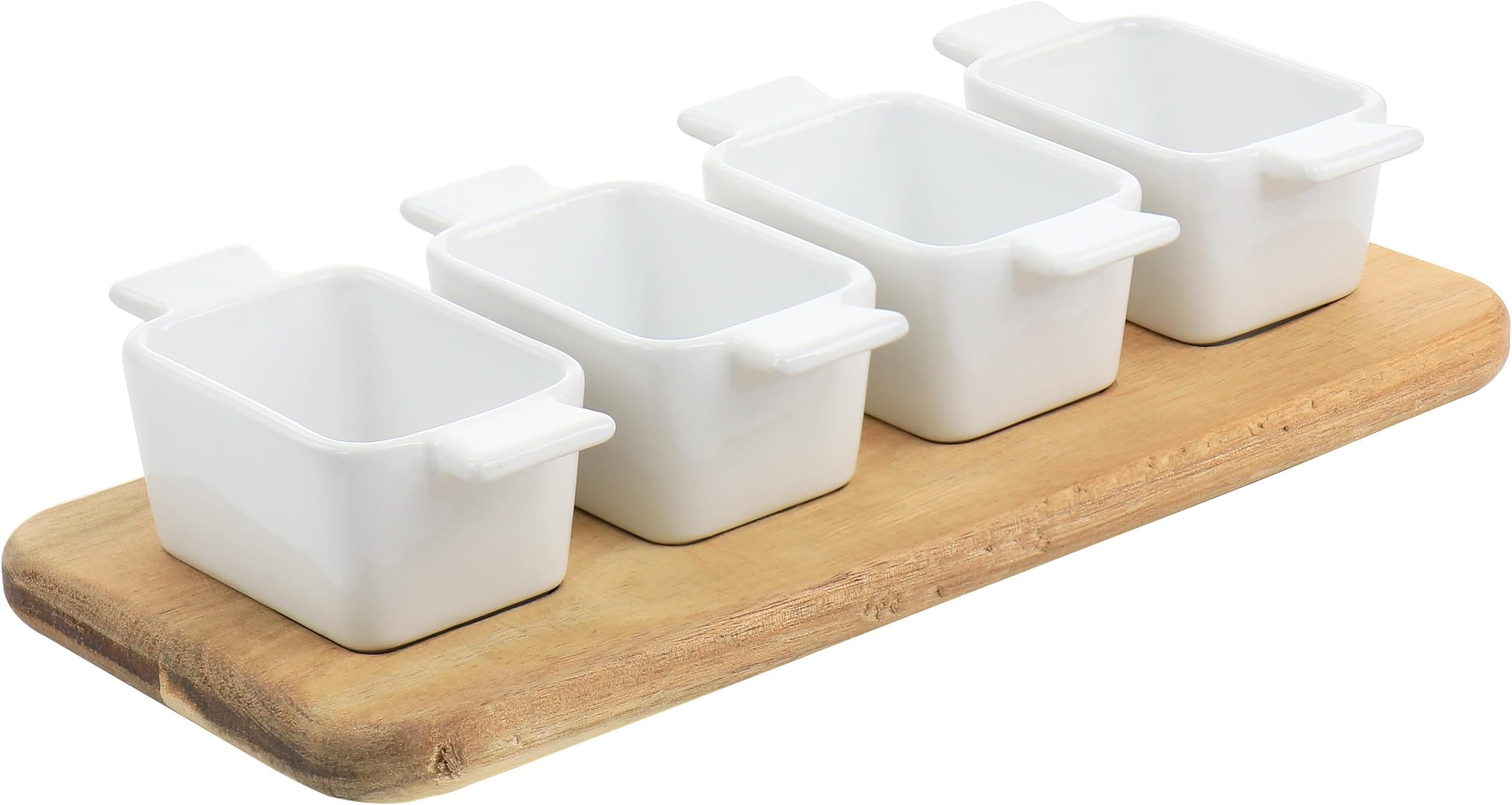 Gracious Dining 5 Piece Fine Ceramic Tidbit Dish Set with Acacia Wood Base