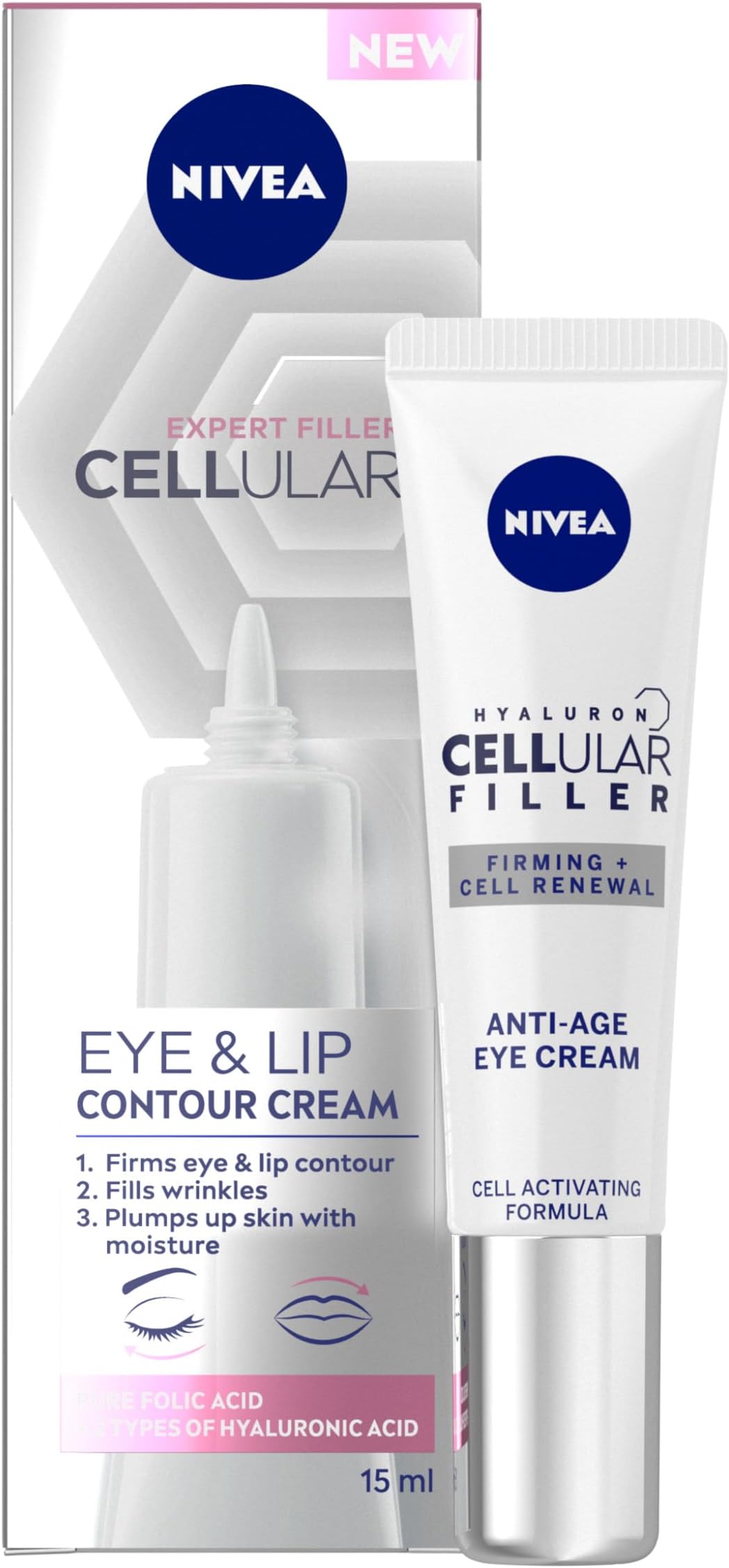 NIVEA Hyaluron Cellular Filler Anti-Age Eye Cream (15 ml), Moisturising Anti Ageing Cream for Eye Area, Powerful Hyaluronic Acid Eye Cream for Wrinkles and Dark Circles