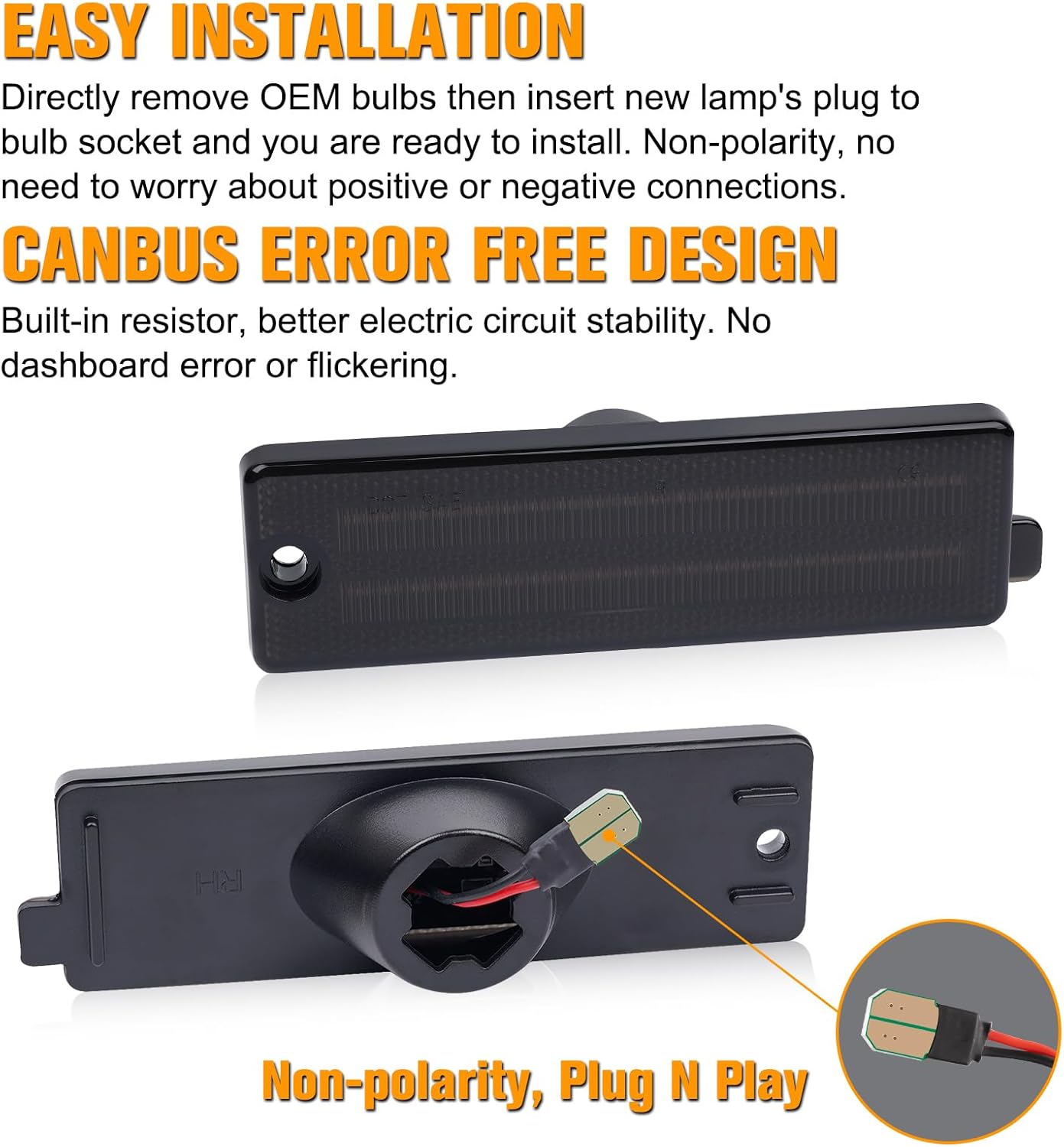 Gempro LED Side Marker Lights Compatible with 1993-2002 Chevy Camaro Red Rear Bumper Parking Signal Lamps 2PCS, Smoked Len