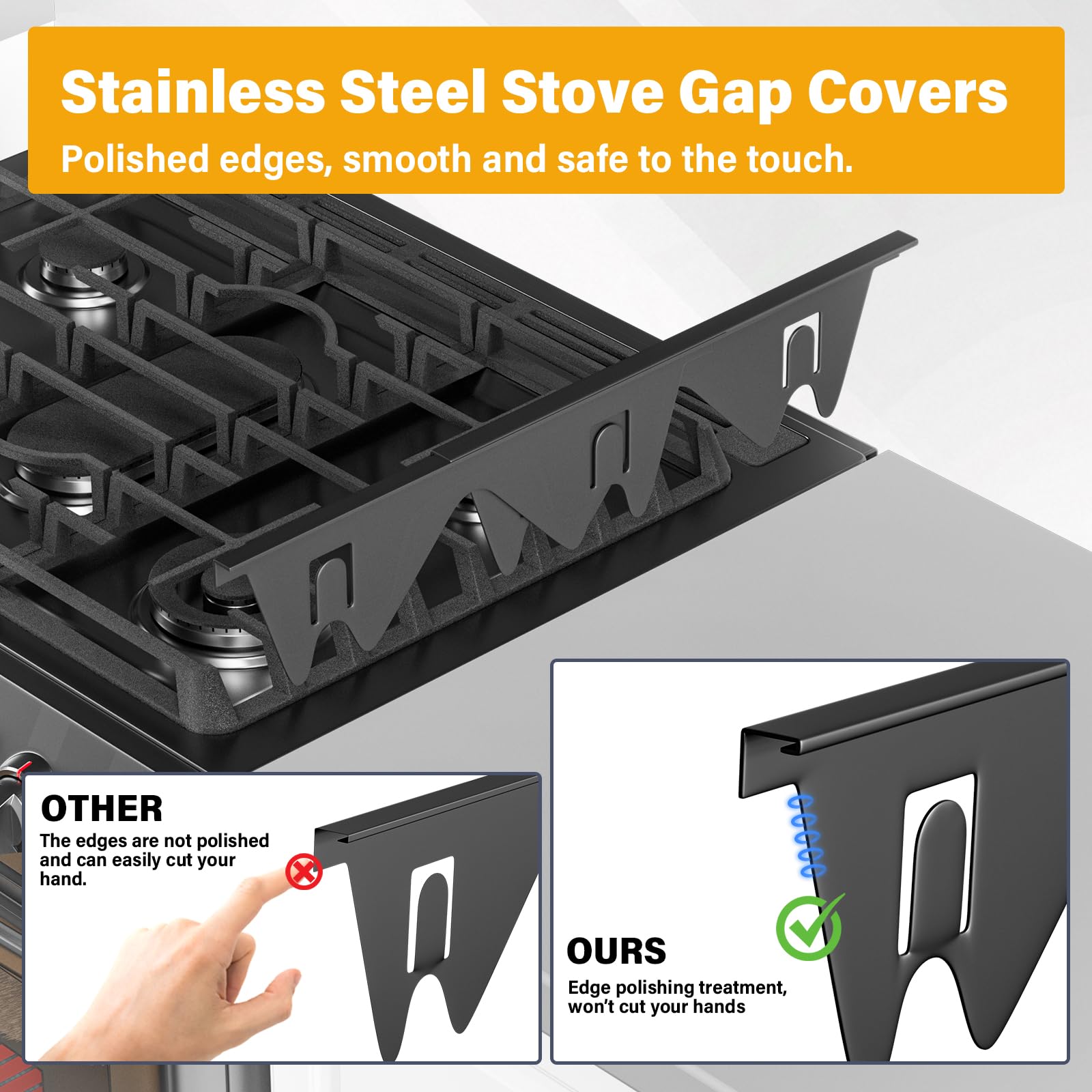 Stove Gap Covers Stainless Steel, Stove Gap Filler Extendable Length 13.8" to 27.5", Width 0.79" Oven Gap Filler, Heat Resistant Guard Between Stove Top & Counter (2 Pack) — view 3