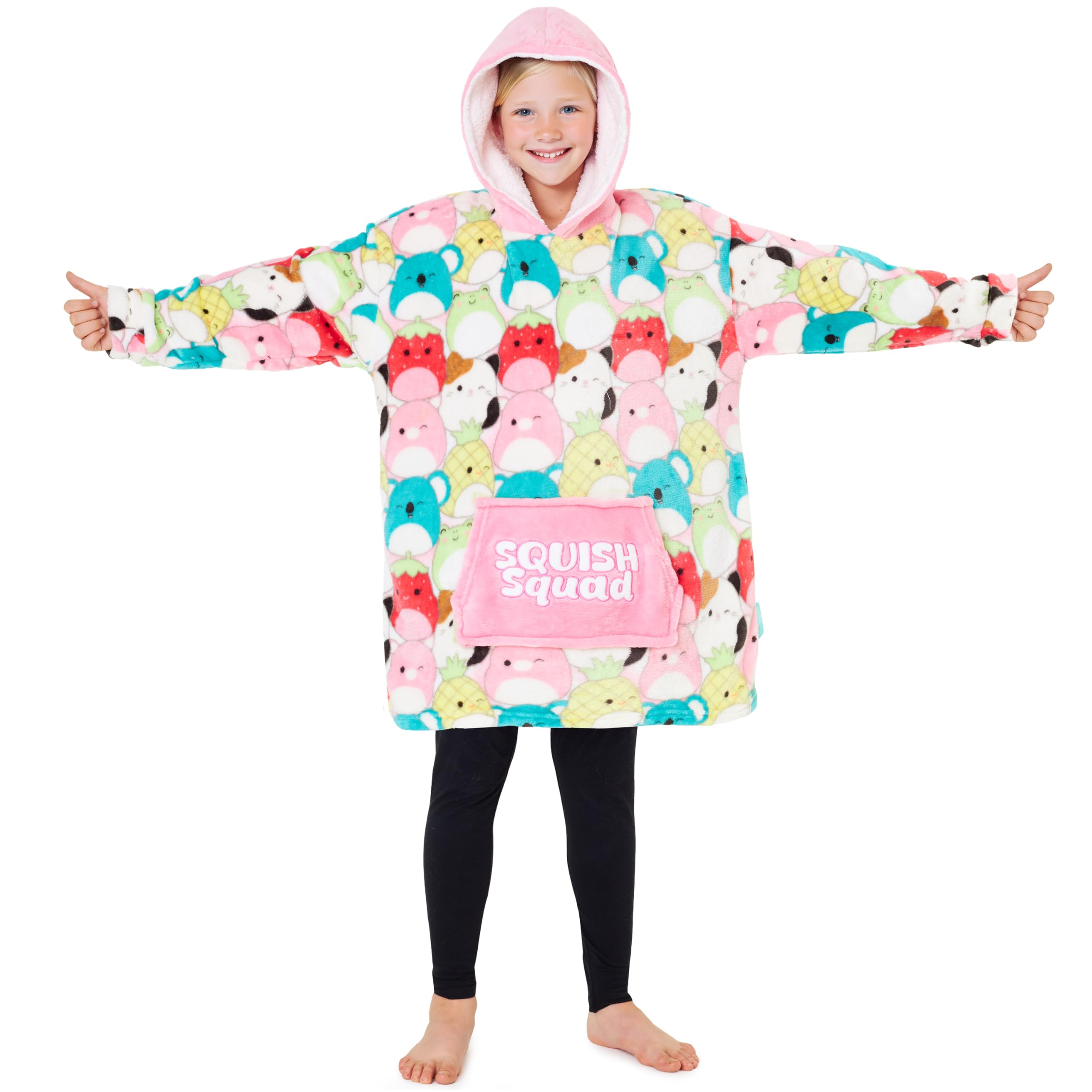 Squishmallows Felpa Con Cappuccio Bambina E Ragazza – Oversize In Pile Rosa, Foderata Sherpa, 6-14 Anni - 5