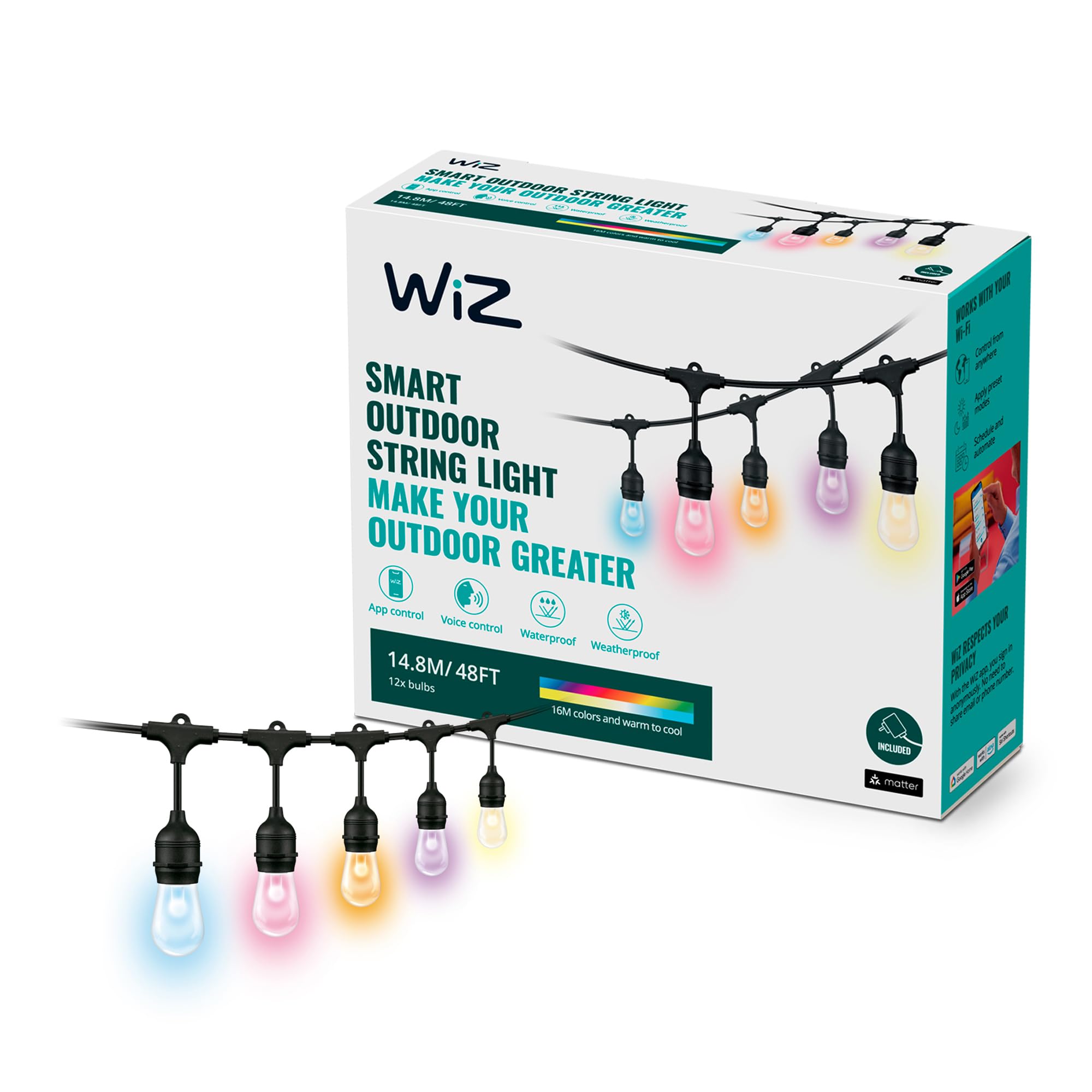 WiZ smarte Lichterkette Tunable White & Color, dimmbar, 16 Mio. Farben, smarte Steuerung per App/Stimme über WLAN